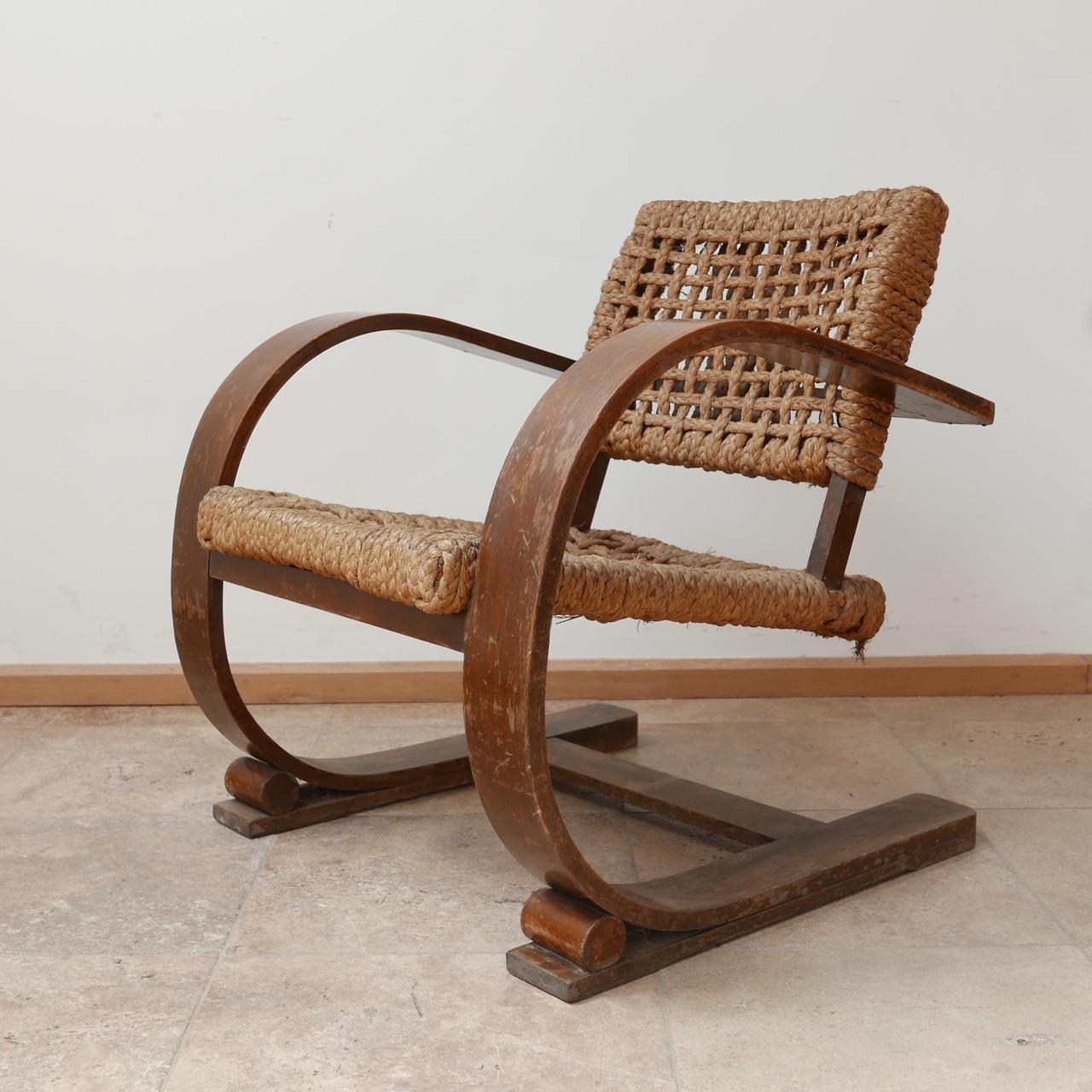 Audoux-Minet Rope Mid-Century French Bentwood Armchair 8