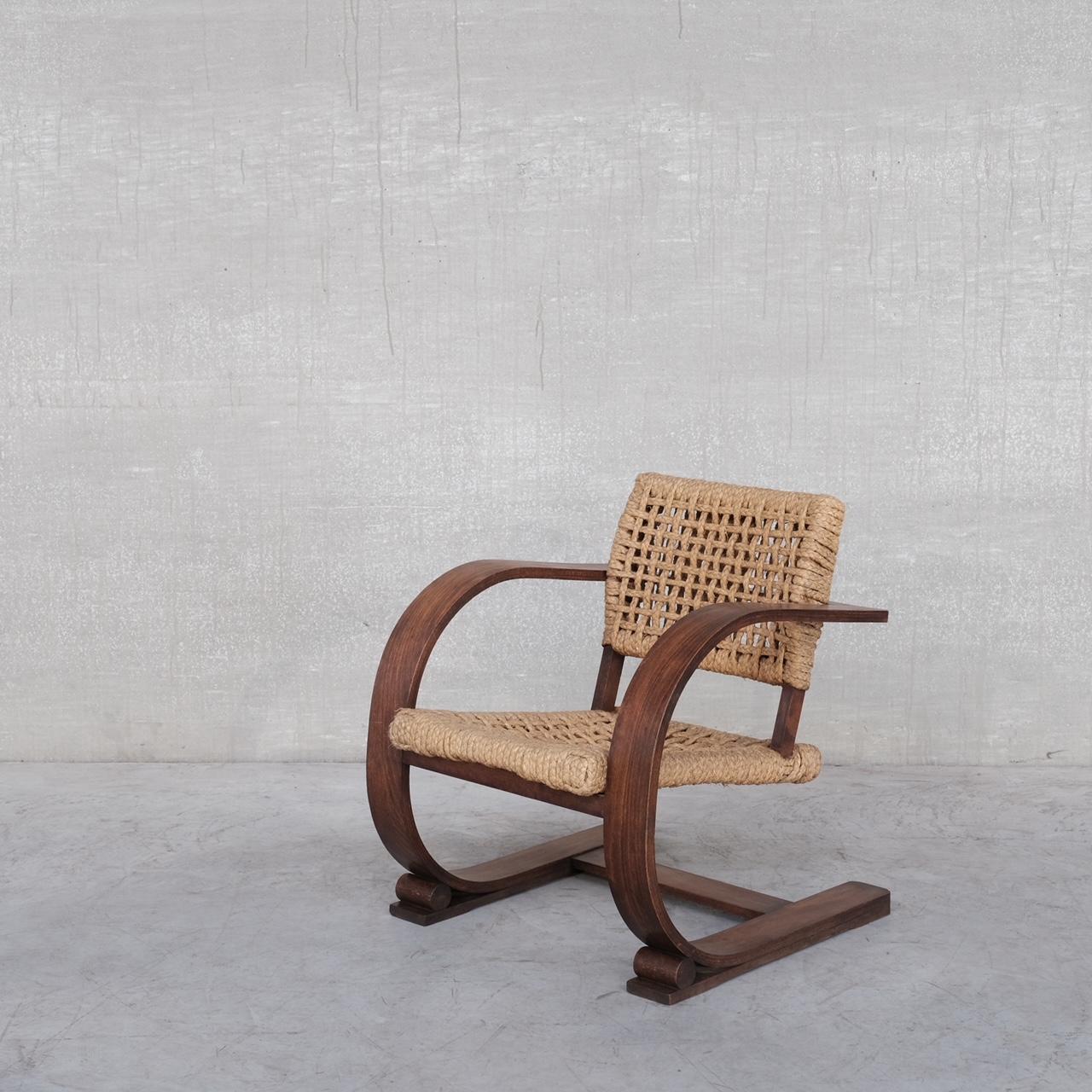 Mid-Century Modern Audoux-Minet Rope Mid-Century French Bentwood Armchair