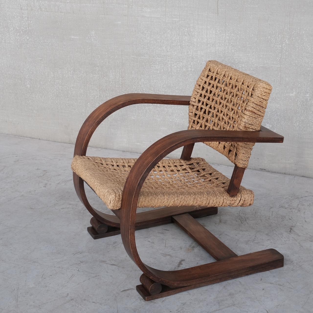 Audoux-Minet Rope Mid-Century French Bentwood Armchair In Good Condition In London, GB
