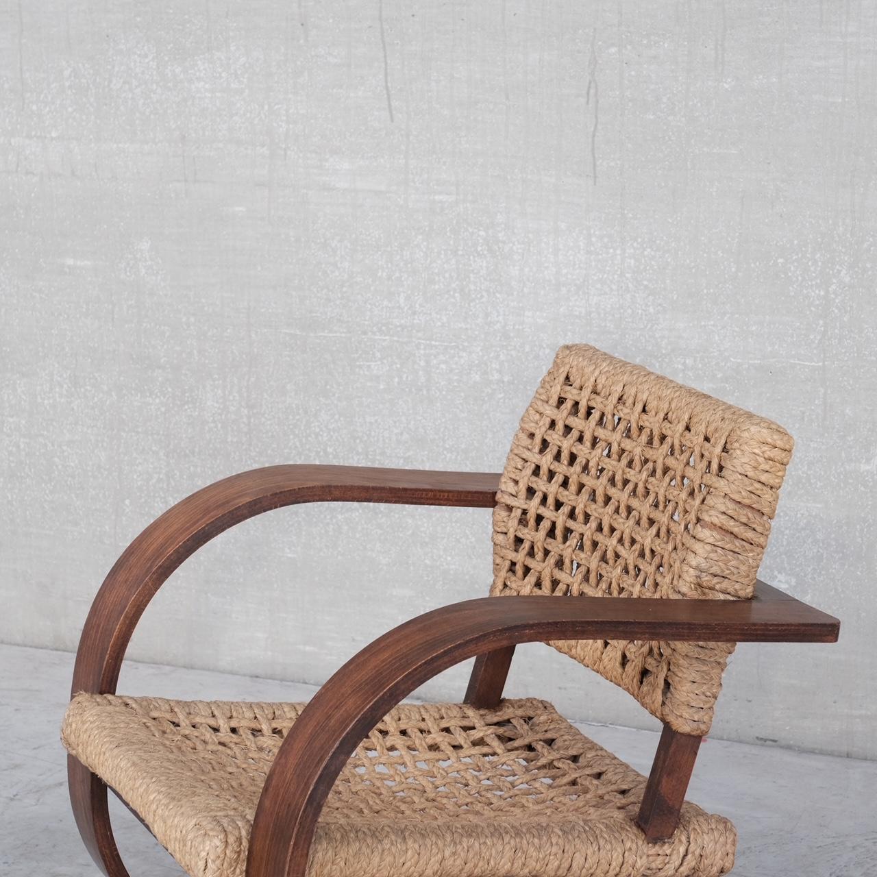 Mid-20th Century Audoux-Minet Rope Mid-Century French Bentwood Armchair