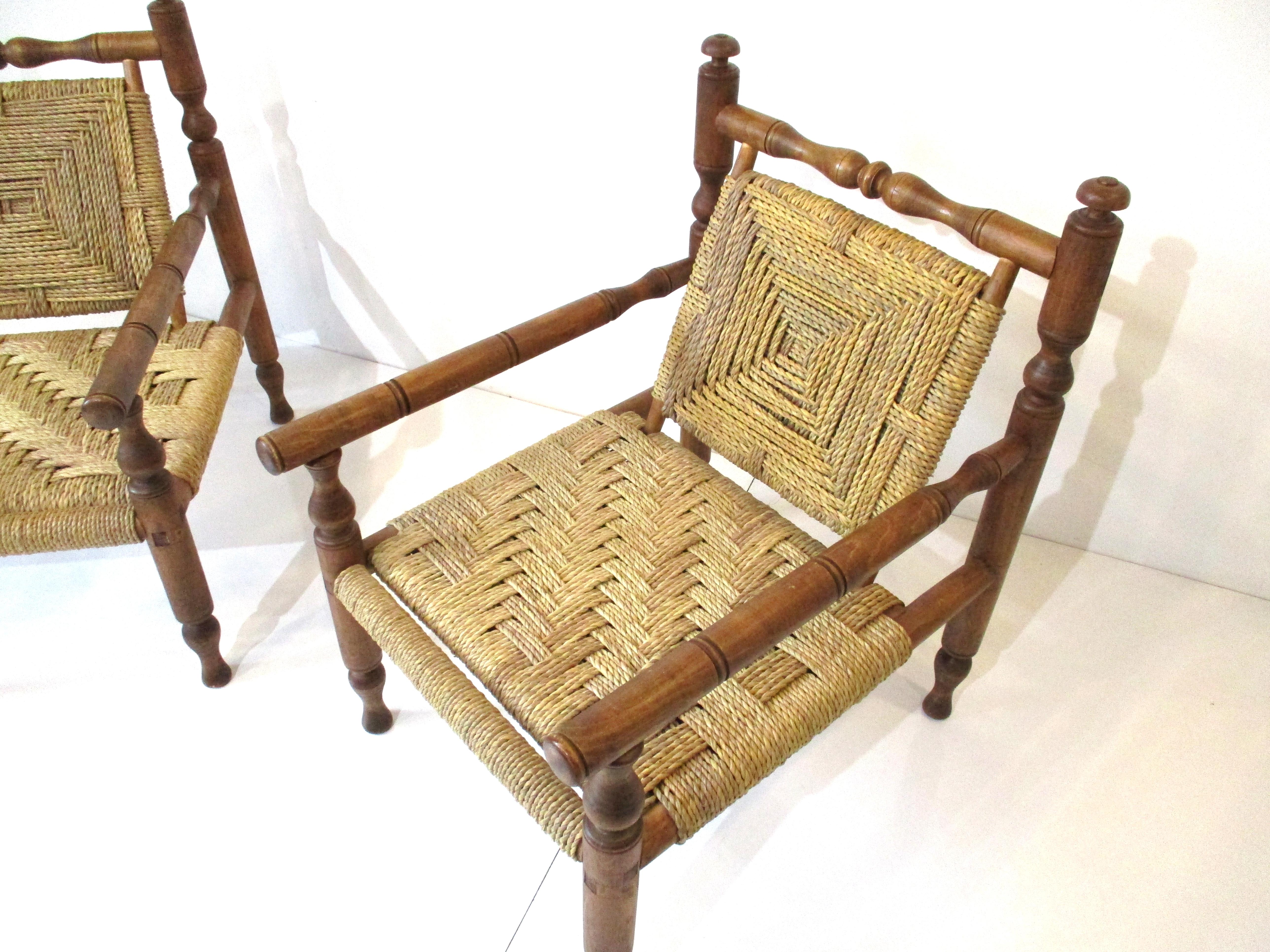 Audoux Minet Rope Mid Century French Lounge Chairs 4