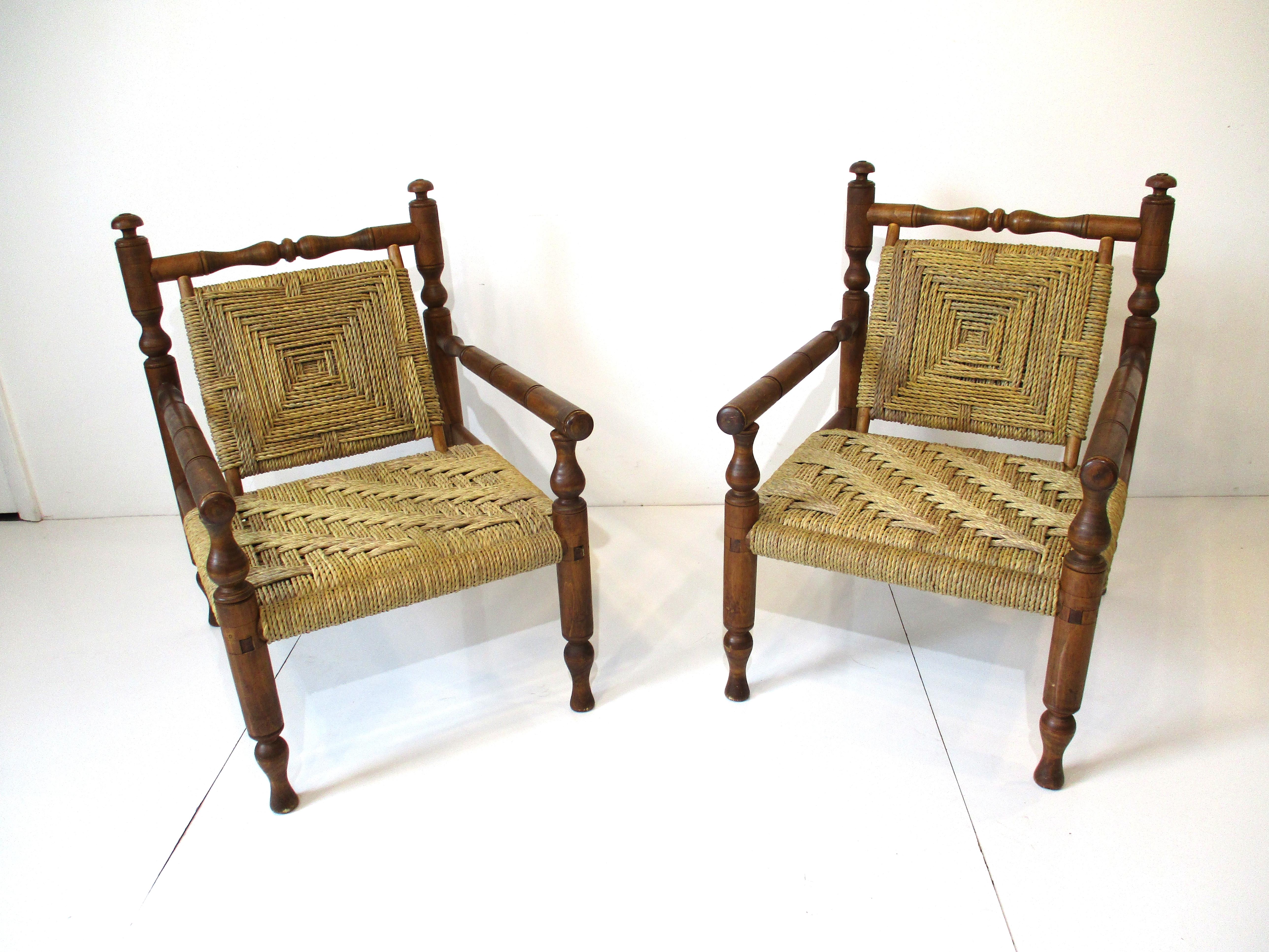 Audoux Minet Rope Mid Century French Lounge Chairs 7