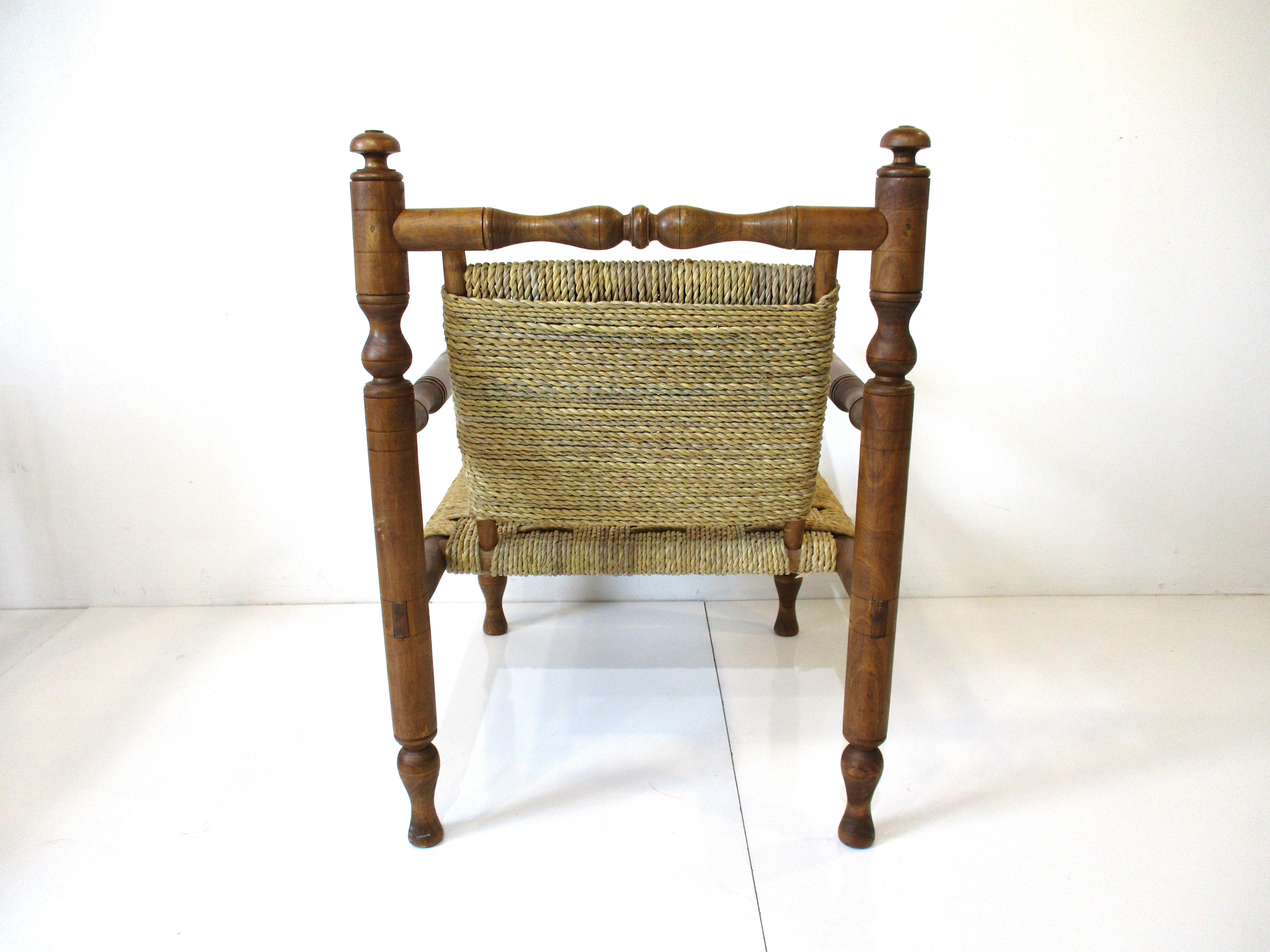 Wood Audoux Minet Rope Mid Century French Lounge Chairs