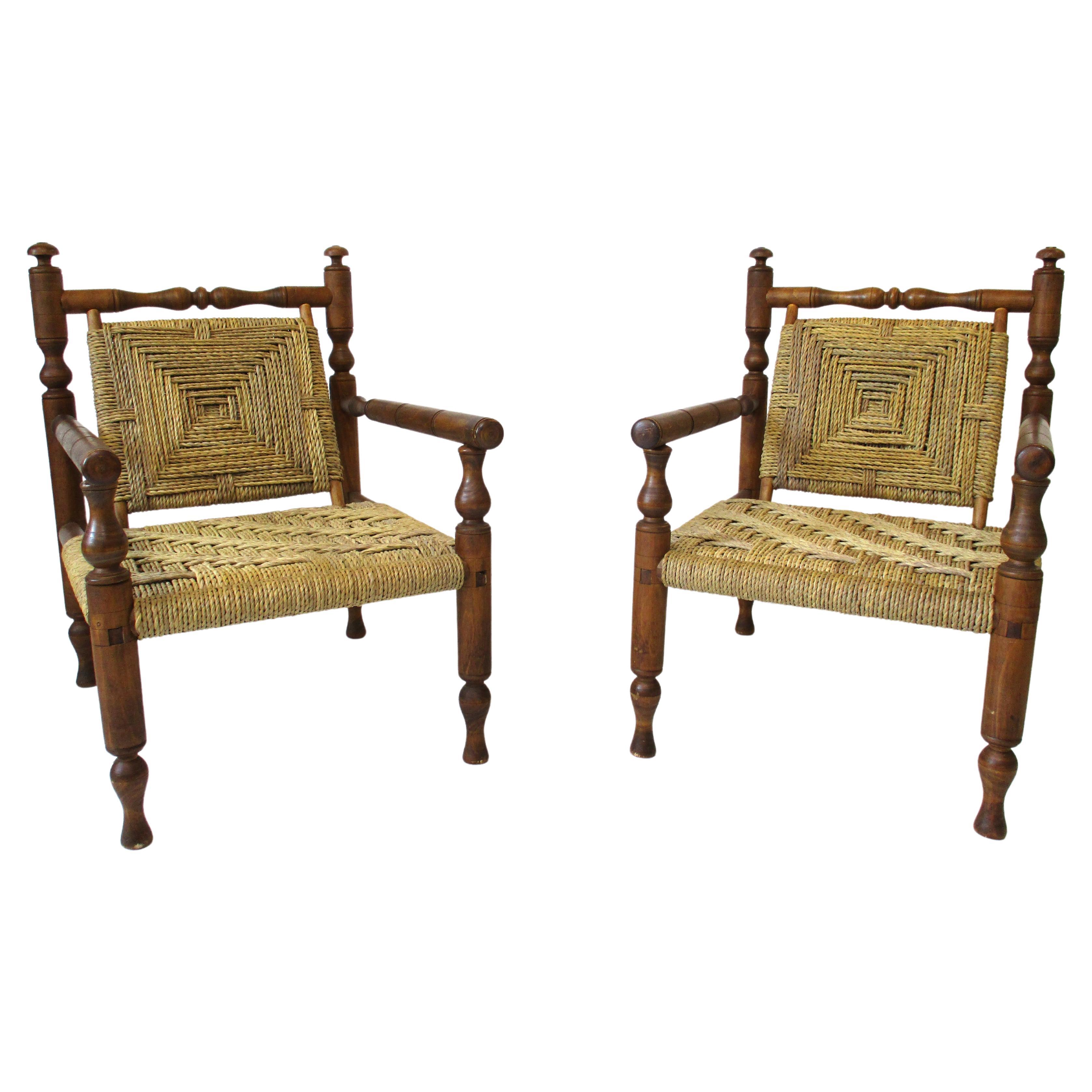 Audoux Minet Rope Mid Century French Lounge Chairs