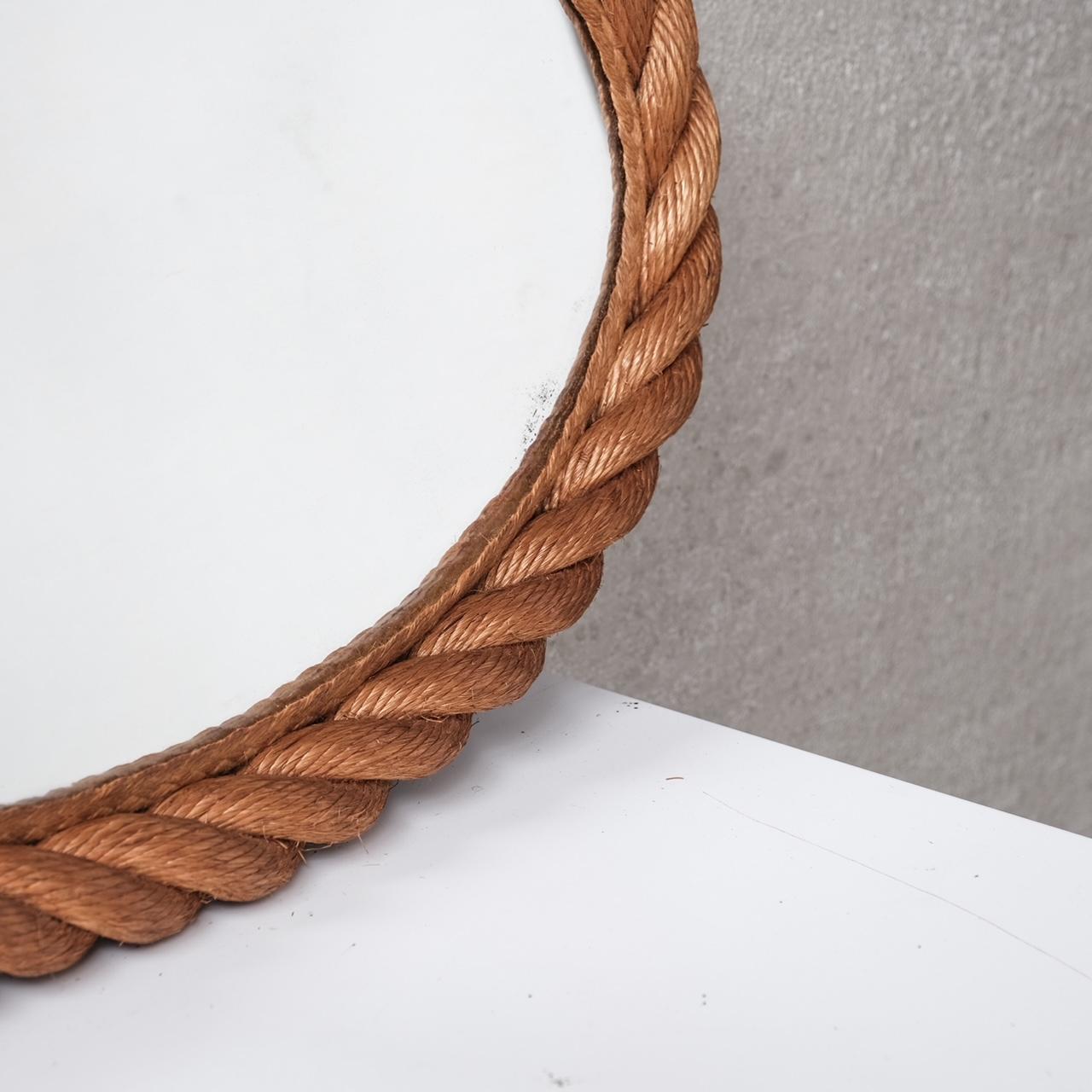 Glass Audoux-Minet Rope Mid-Century French Oval Mirror