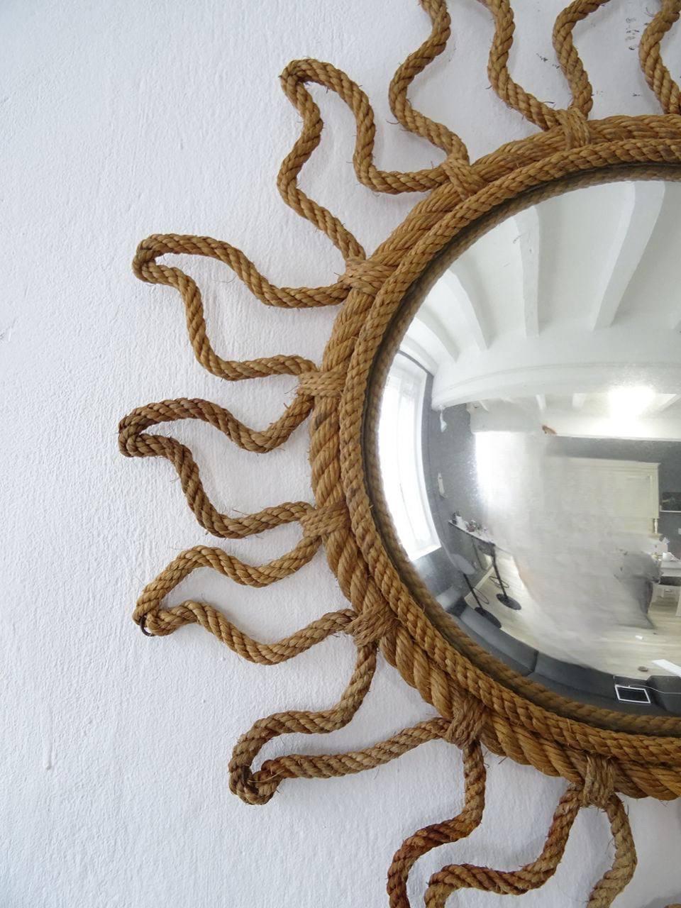 Mid-Century Modern Audoux Minet Rope Starburst Sunburst Convex Mirror Rare