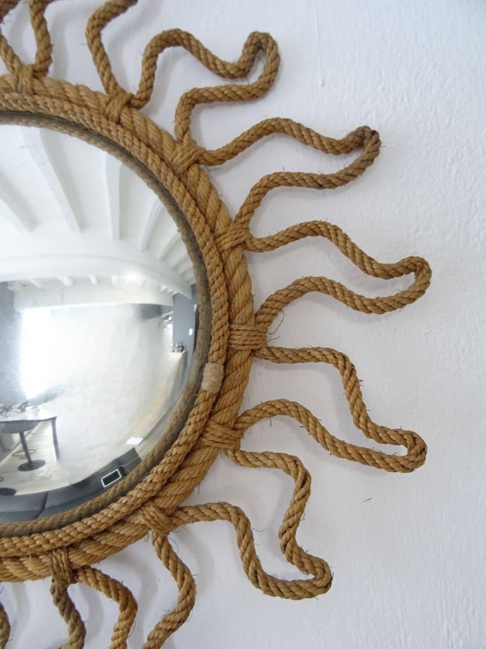 Mid-20th Century Audoux Minet Rope Starburst Sunburst Convex Mirror Rare