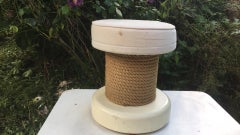 Mid-Century Rope & Wood Stool Adrien Audoux & Frida Minet