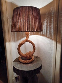Mid-Century French Rope Table Lamp, Adrien Audoux and Frida Minet