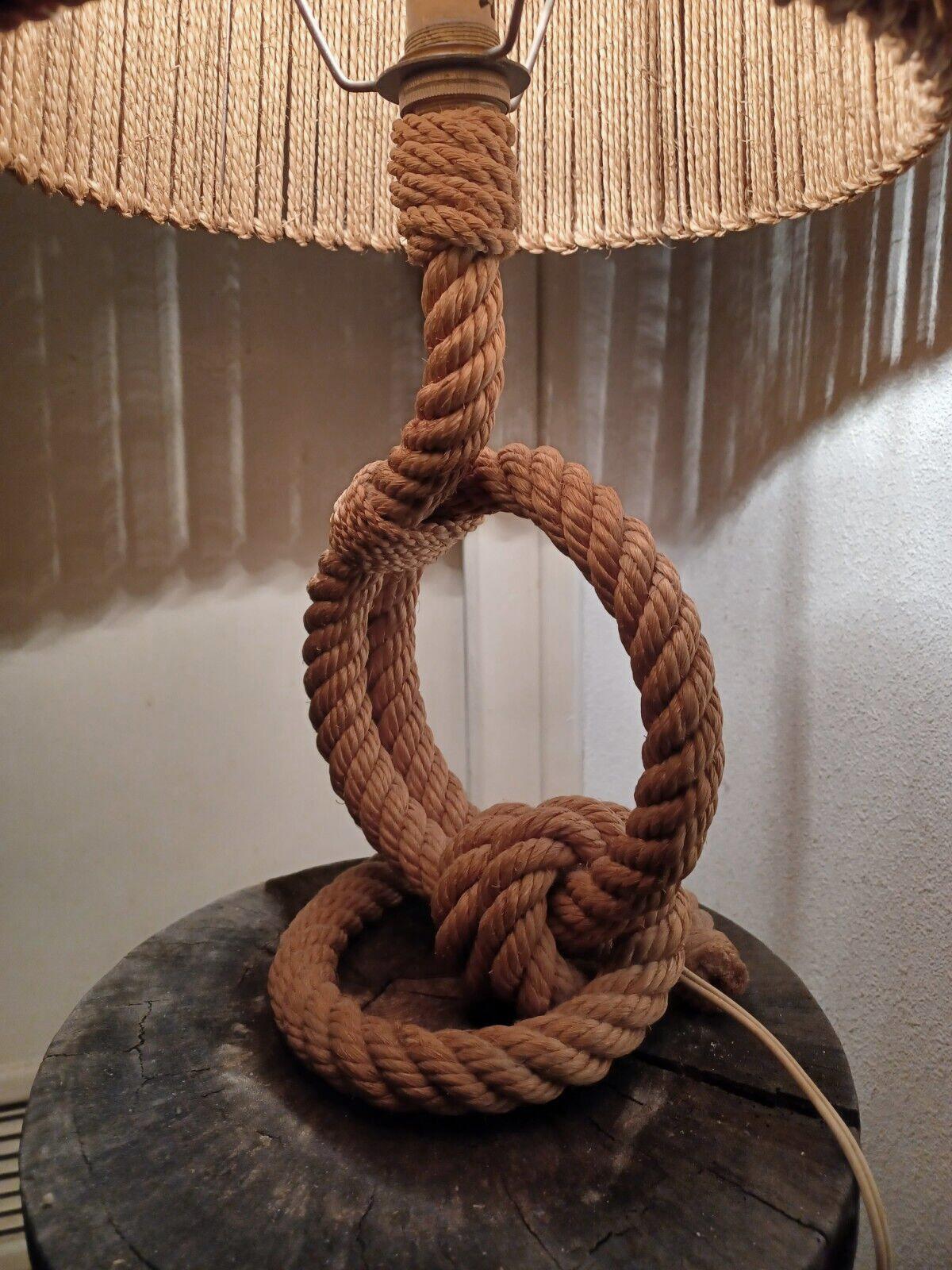 Mid-Century Modern Audoux Minet Rope Table Lamp, 1950 by Adrien Audoux and Frida Minet For Sale