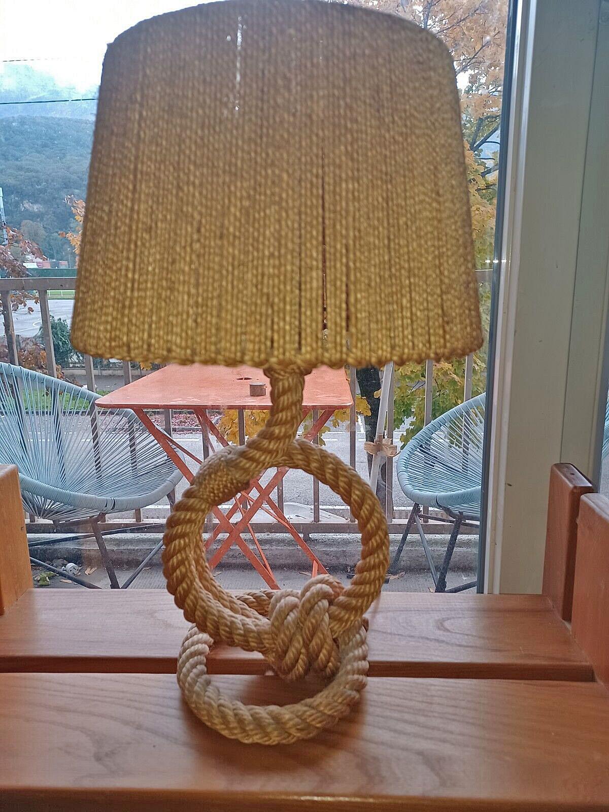 French Audoux Minet Rope Table Lamp, 1950 by Adrien Audoux and Frida Minet For Sale