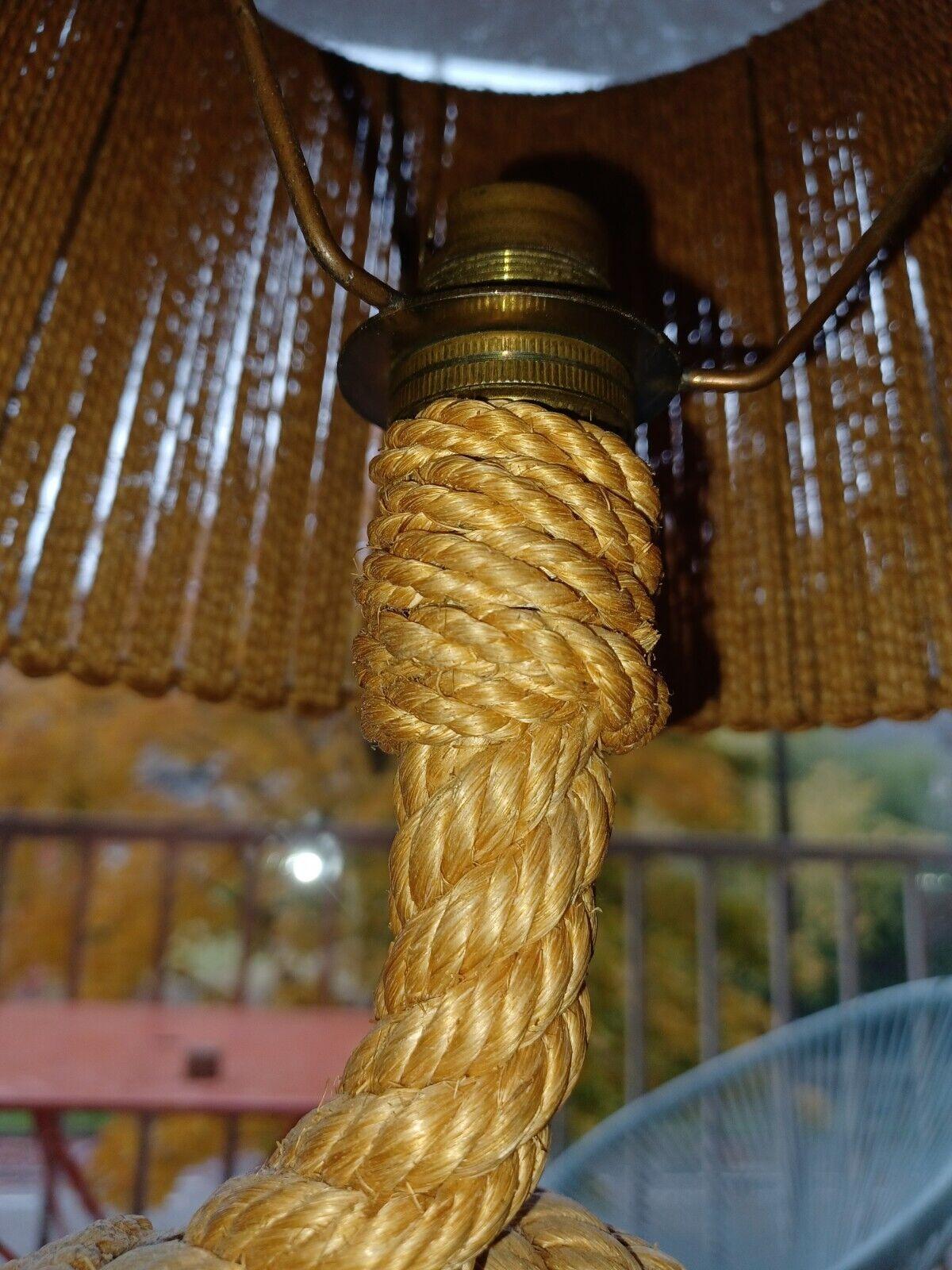 Audoux Minet Rope Table Lamp, 1950 by Adrien Audoux and Frida Minet In Good Condition For Sale In Saint-Ouen, FR