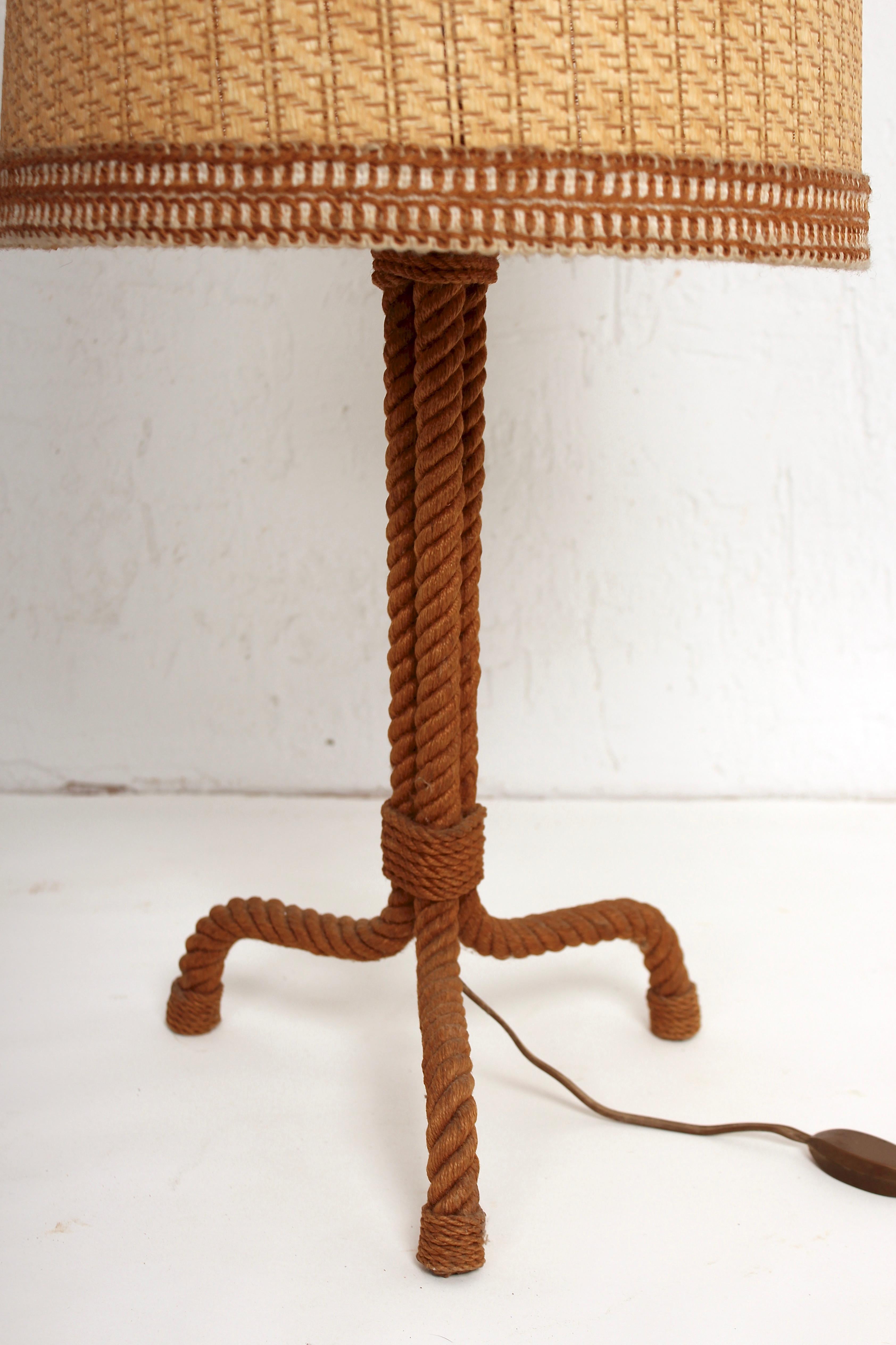 French Audoux Minet Rope Table Lamp, 1950