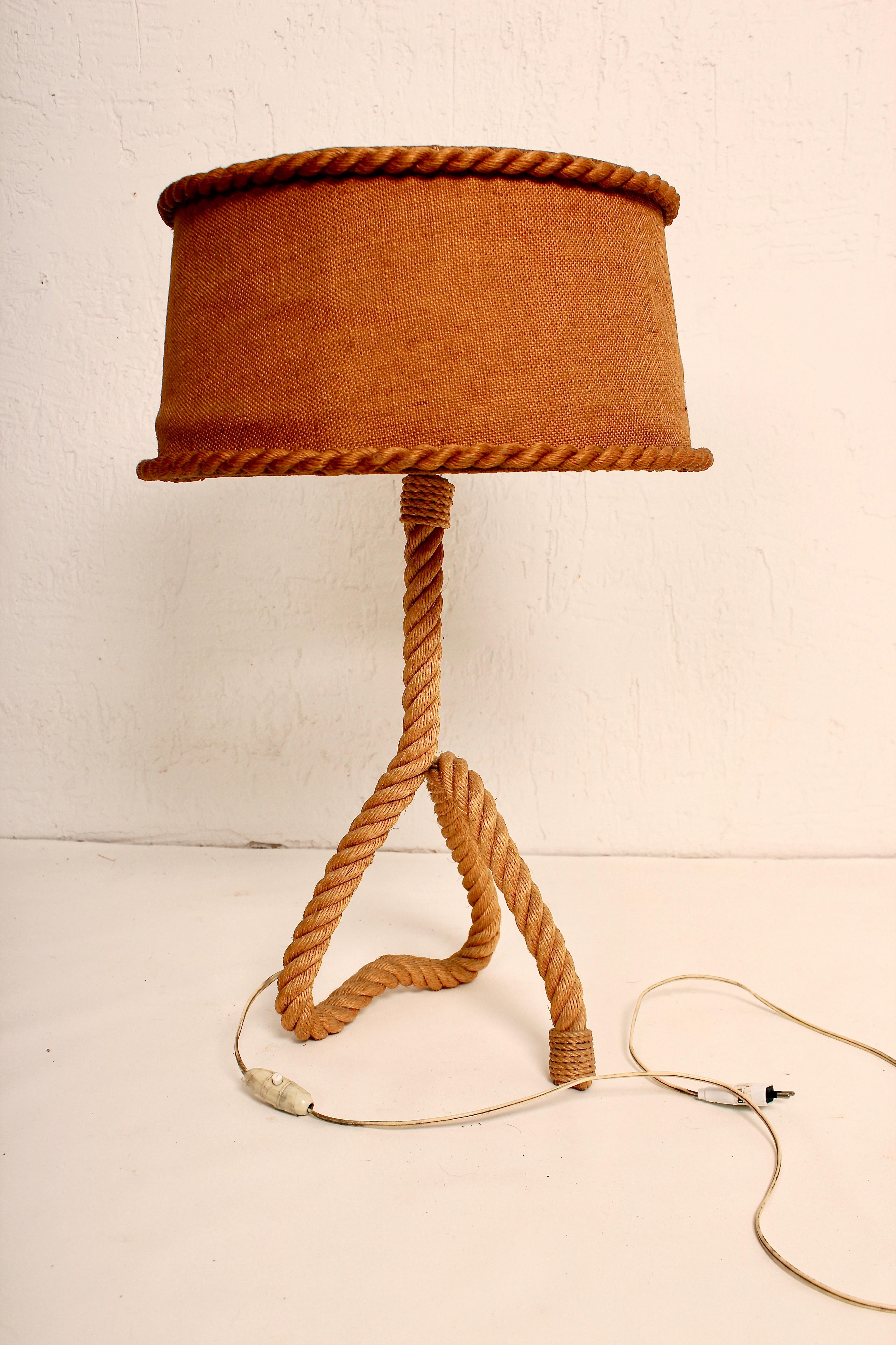 Mid-Century Modern Audoux Minet Rope Table Lamp, 1950