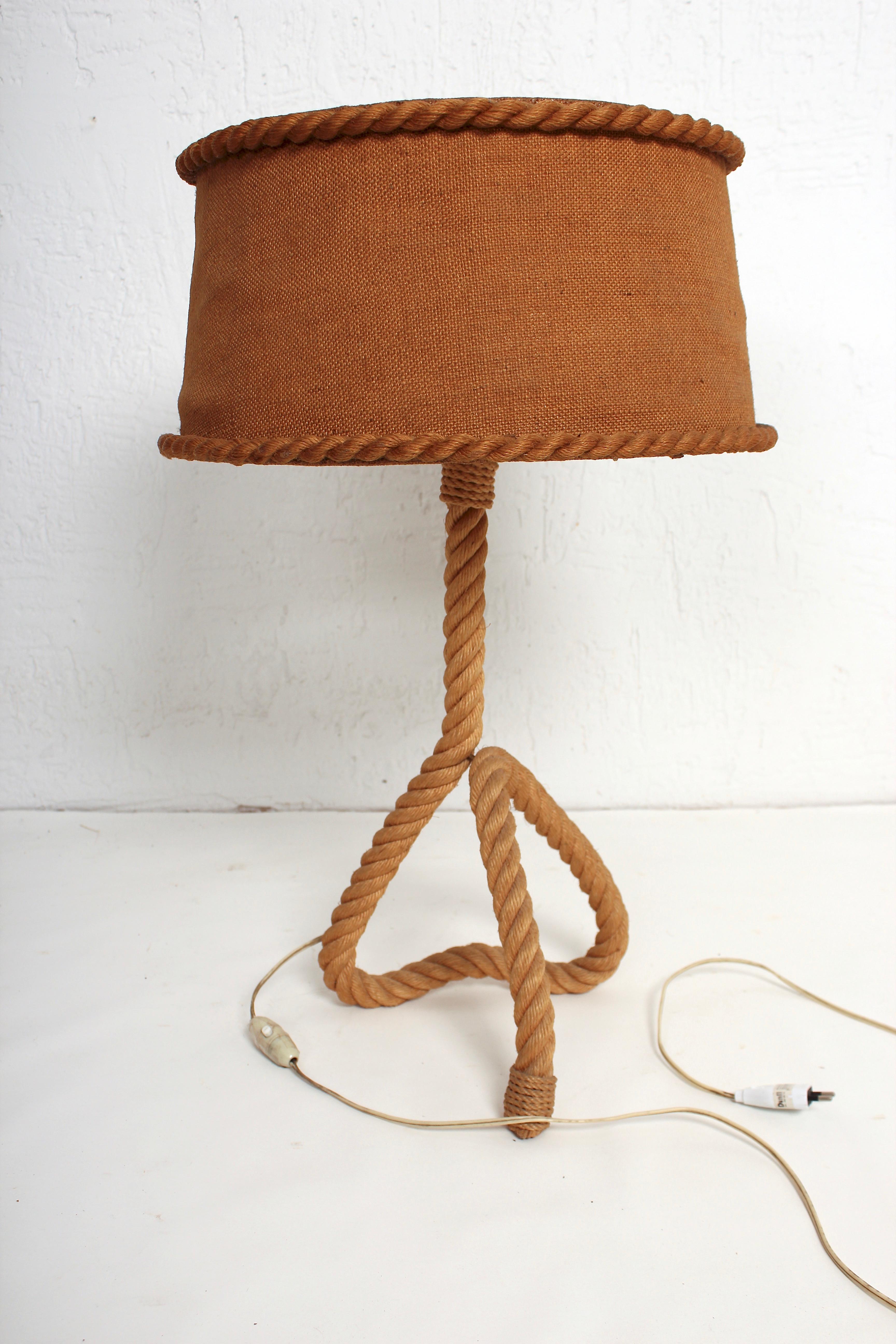 French Audoux Minet Rope Table Lamp, 1950