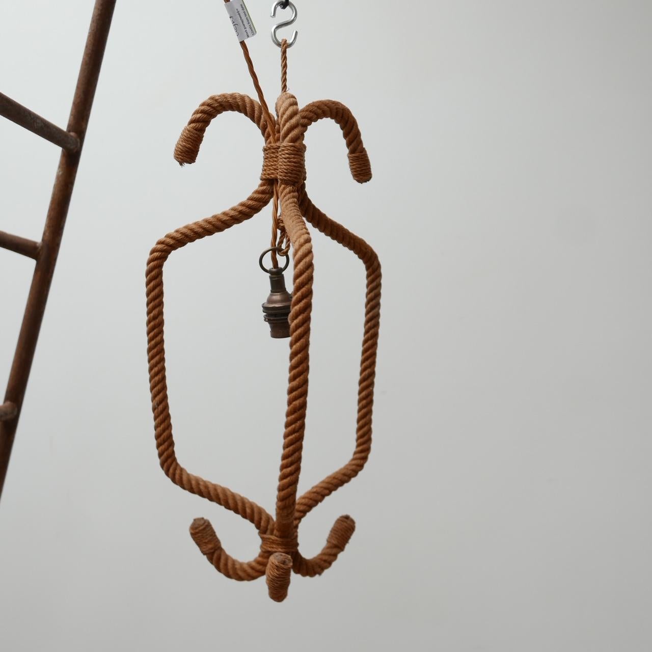 Audoux Minet Style French Midcentury Rope Cord Pendant Light In Good Condition In London, GB