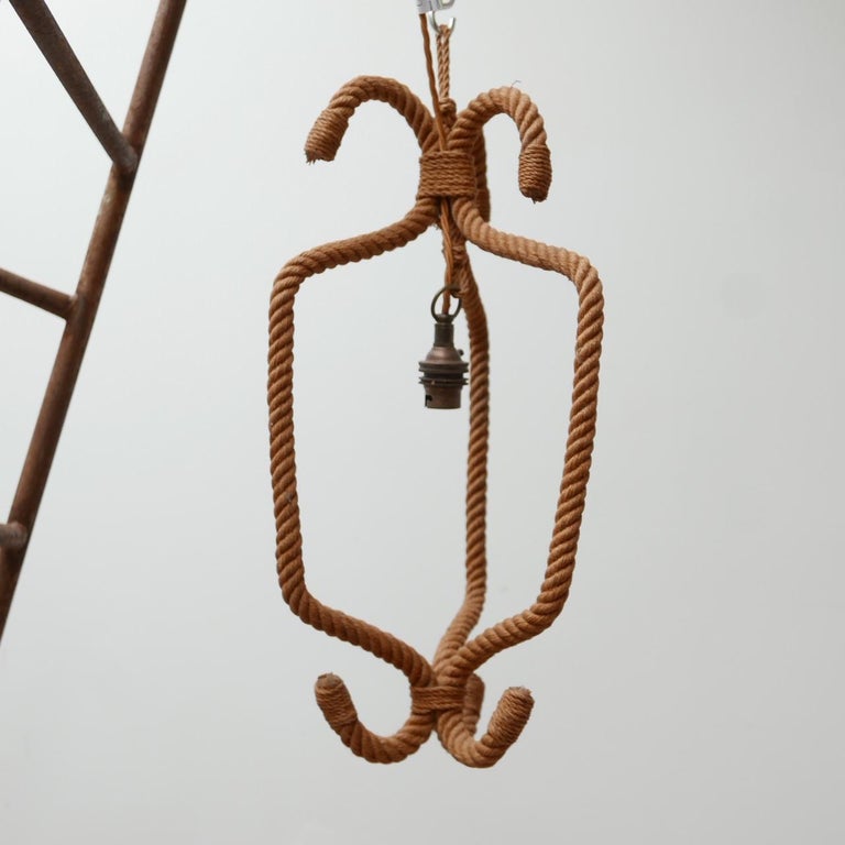 Audoux Style French Midcentury Rope Cord Pendant Light For Sale