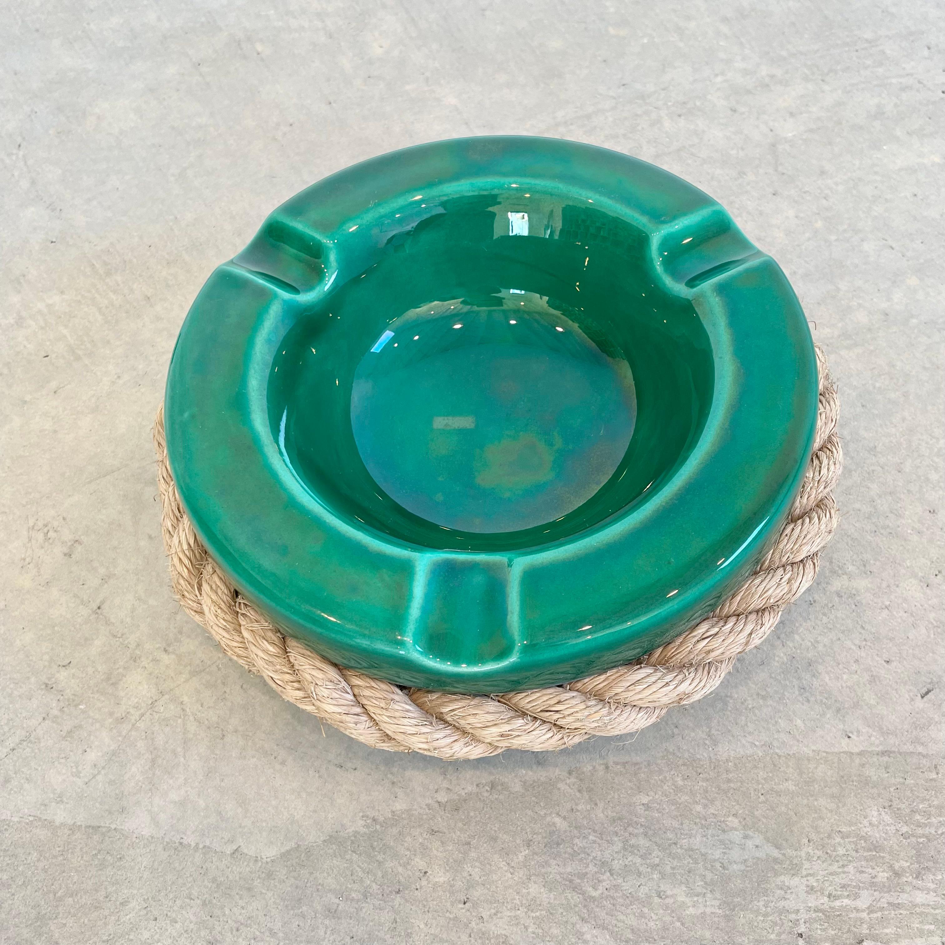 Audoux Minet Style Green Ceramic Ashtray with Rope, 1970s France 3