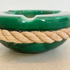 Audoux Minet Style Green Ceramic Ashtray with Rope, 1970s France