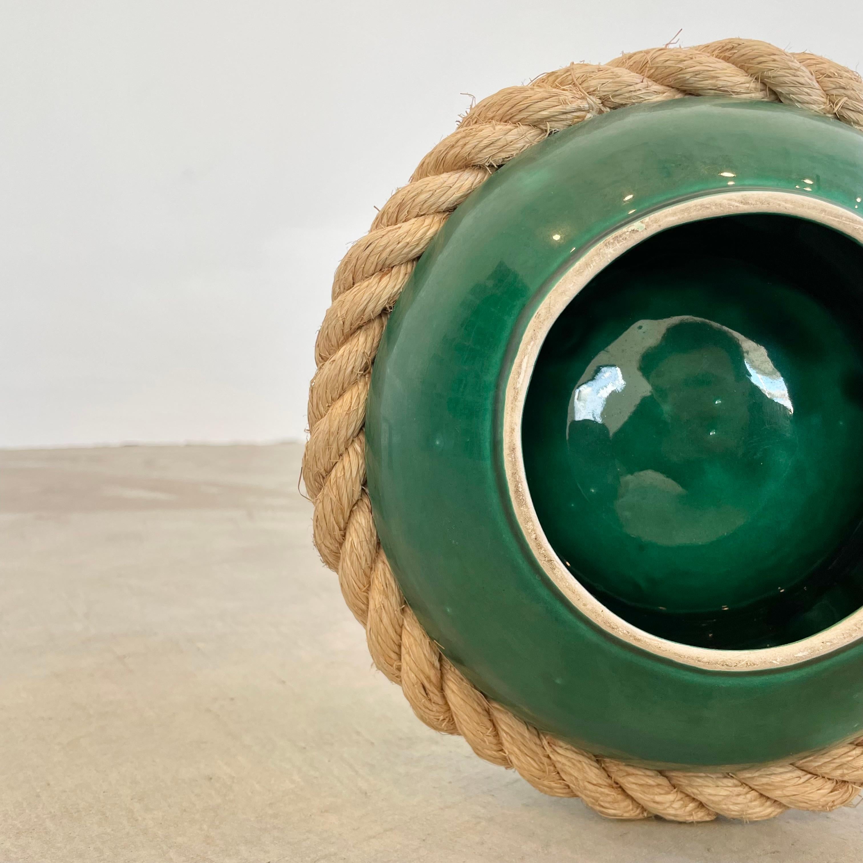 Mid-Century Modern Audoux Minet Style Green Ceramic Ashtray with Rope, 1970s France