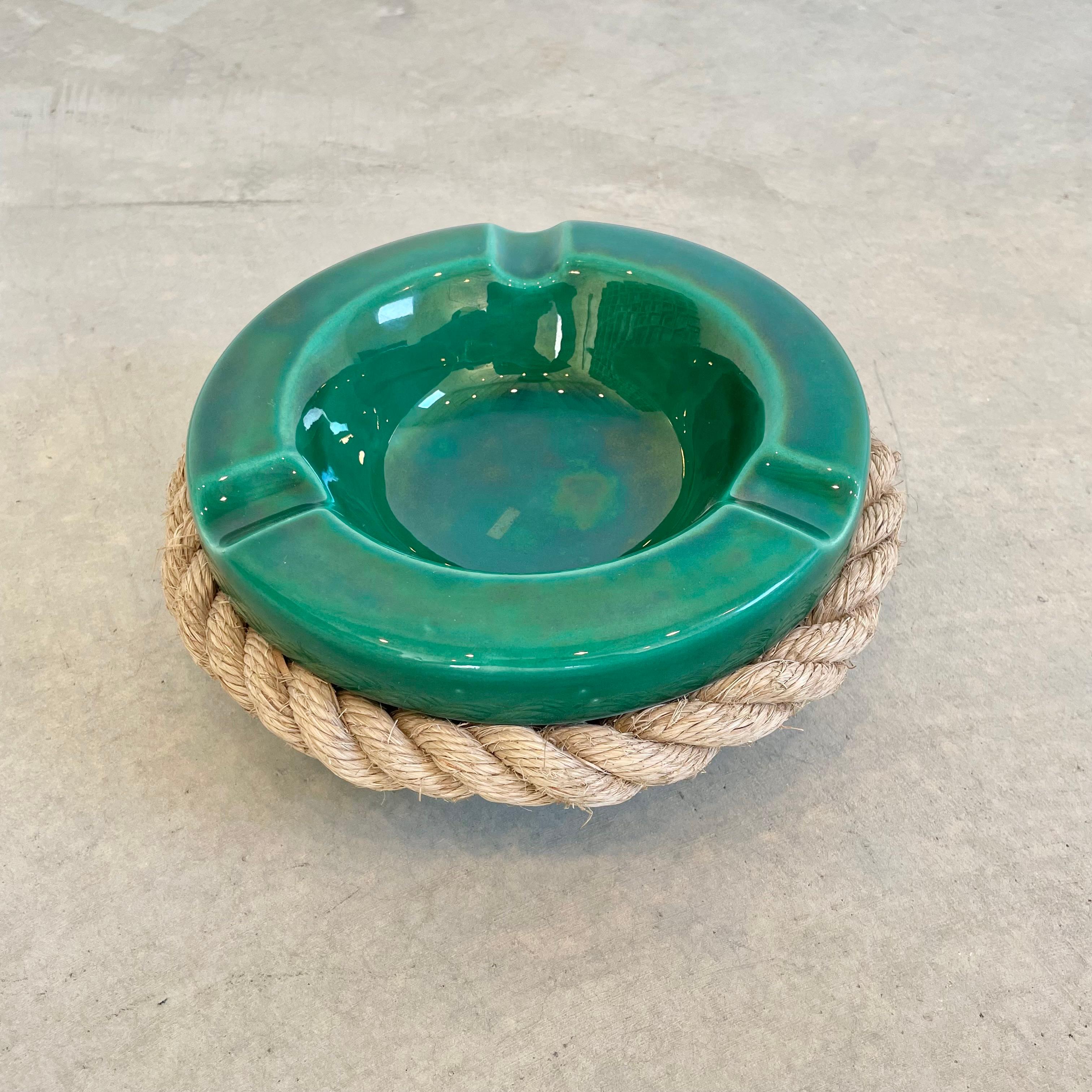 French Audoux Minet Style Green Ceramic Ashtray with Rope, 1970s France
