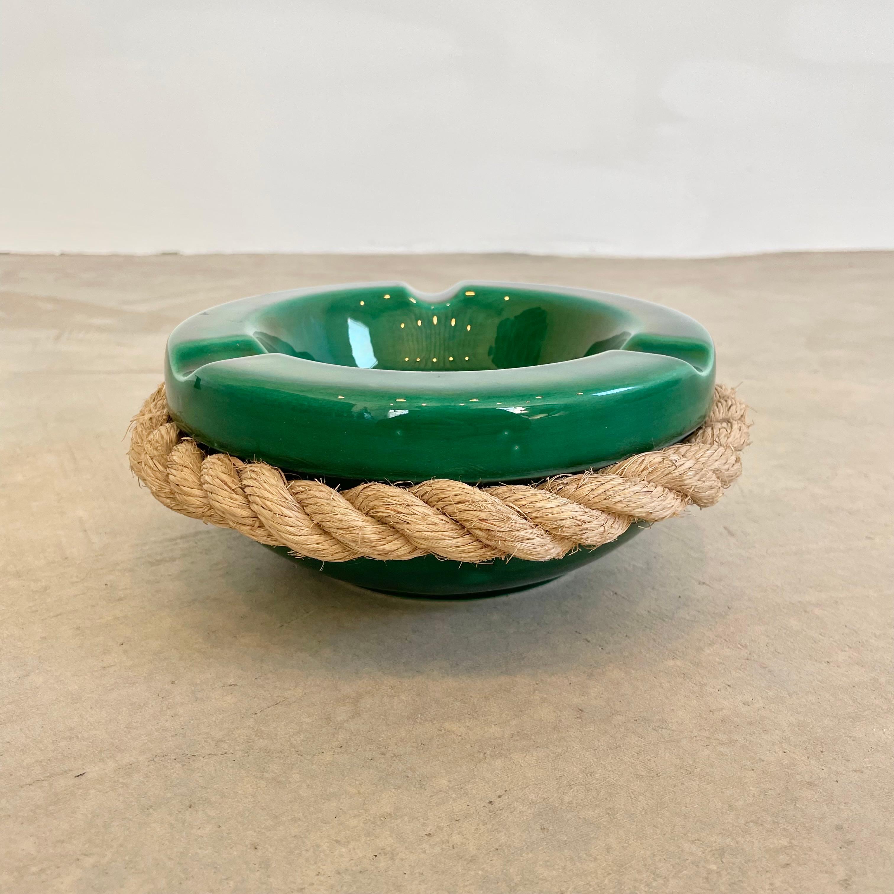 Audoux Minet Style Green Ceramic Ashtray with Rope, 1970s France In Good Condition In Los Angeles, CA