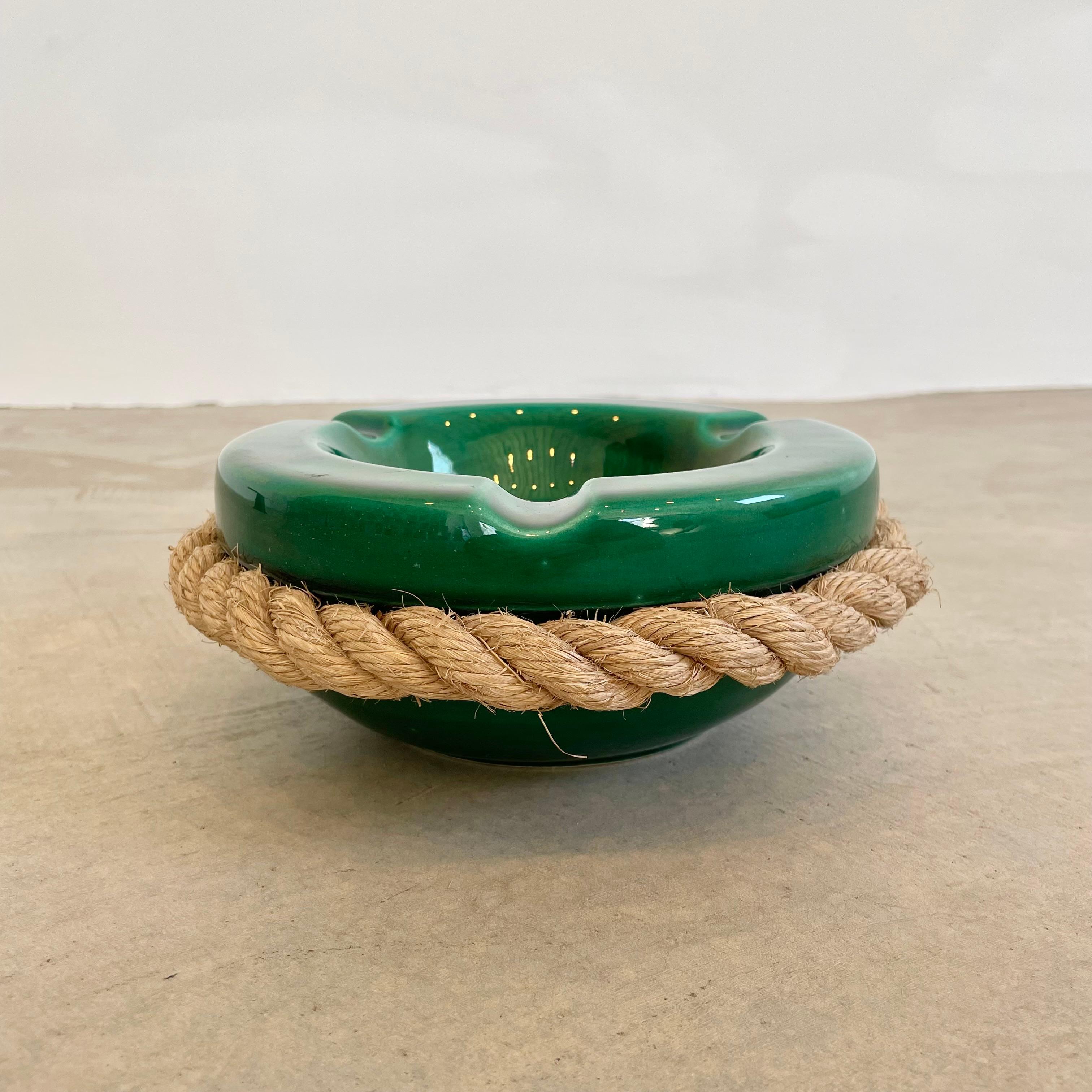 Late 20th Century Audoux Minet Style Green Ceramic Ashtray with Rope, 1970s France