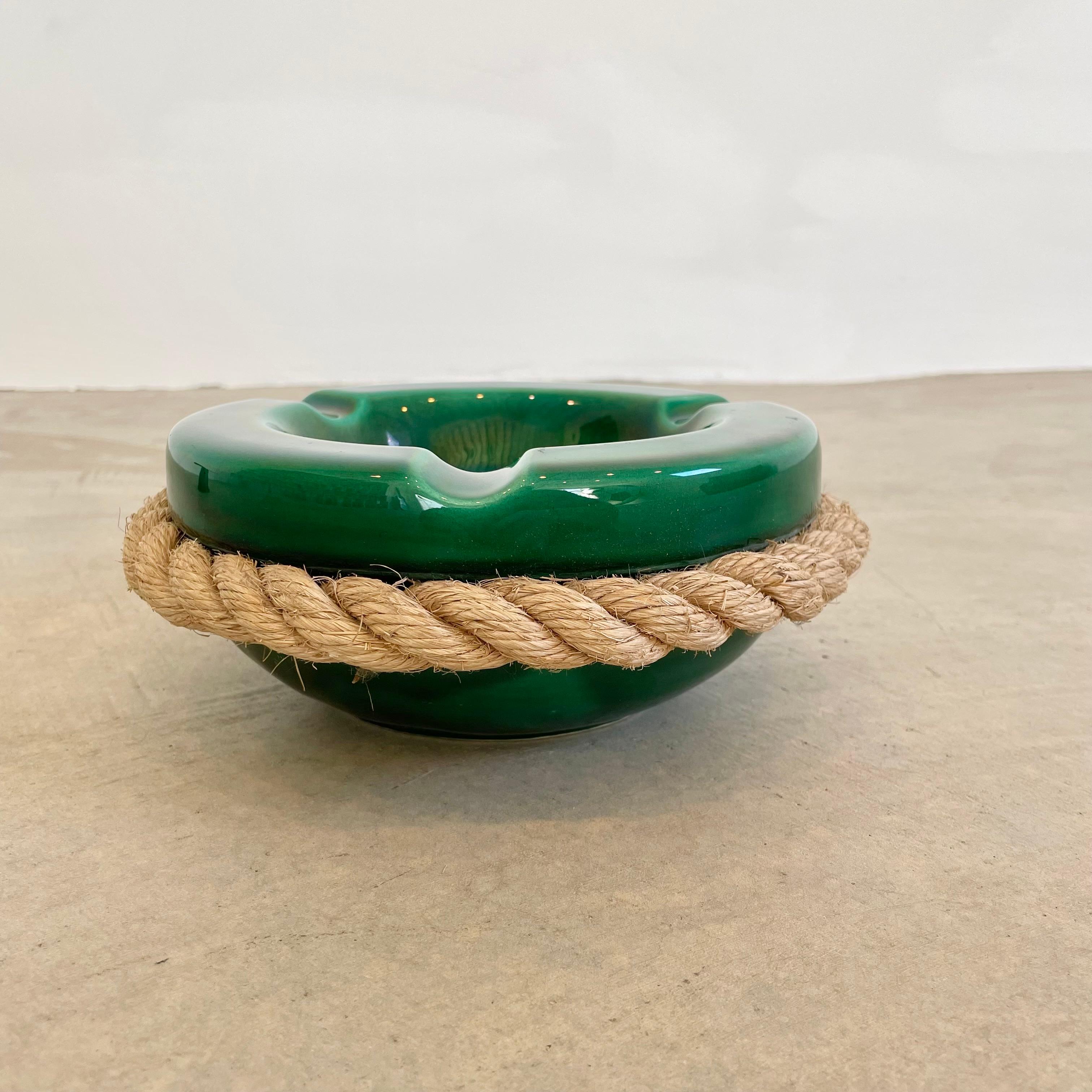 Audoux Minet Style Green Ceramic Ashtray with Rope, 1970s France 1