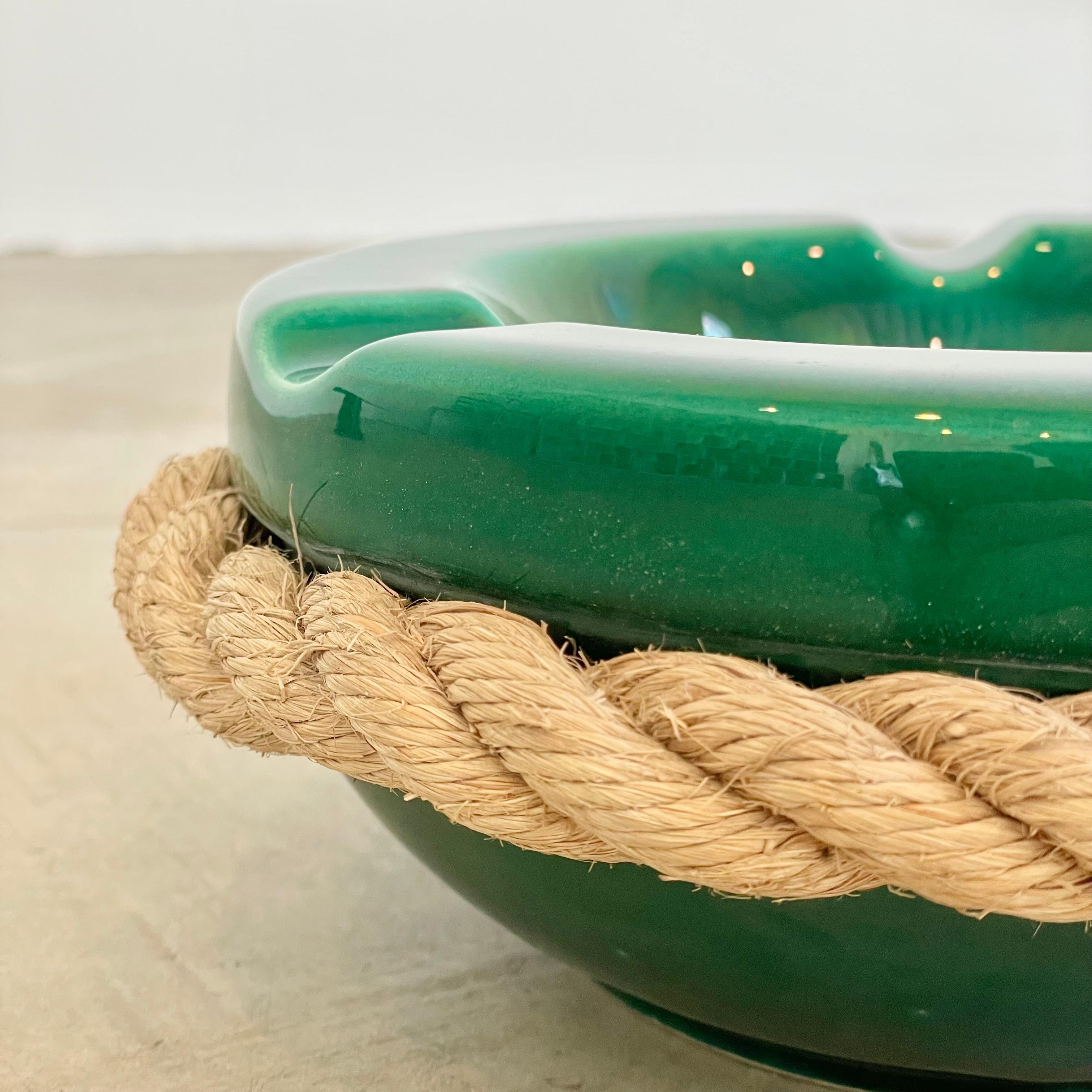 Audoux Minet Style Green Ceramic Ashtray with Rope, 1970s France 2