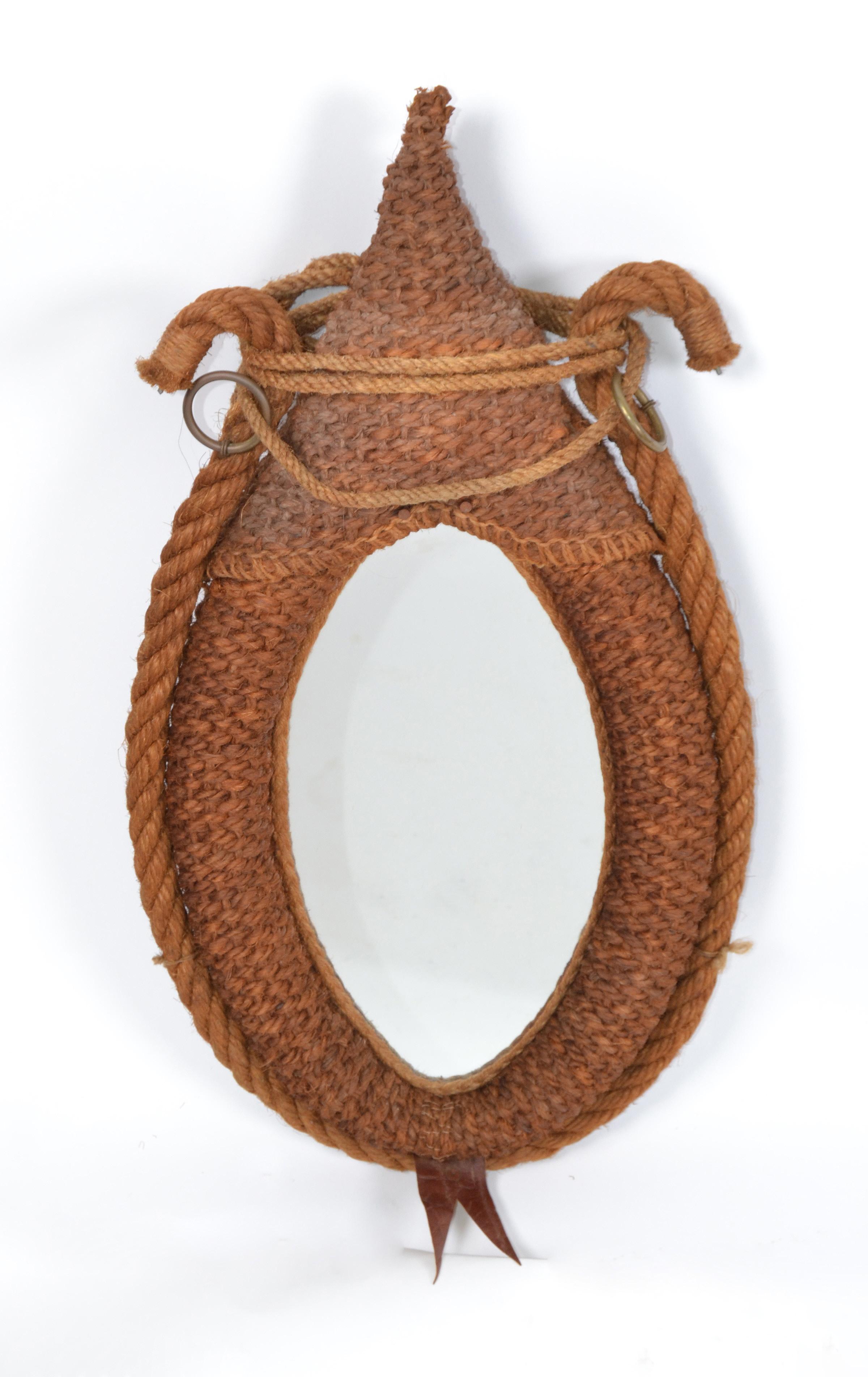 Audoux Minet Style Oval Wall Mirror Nautical French Provincial Rope & Jute For Sale 5