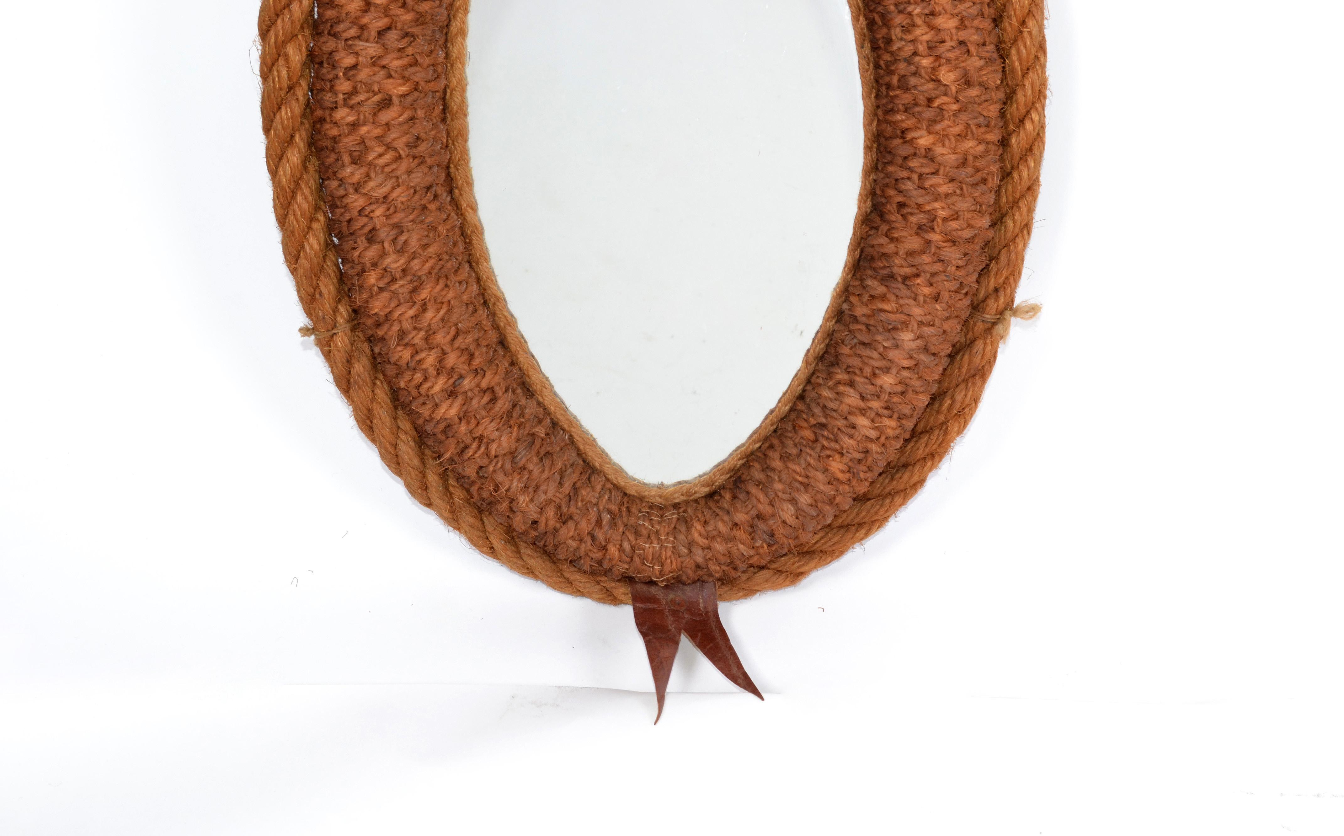 Audoux Minet Style Oval Wall Mirror Nautical French Provincial Rope & Jute For Sale 1