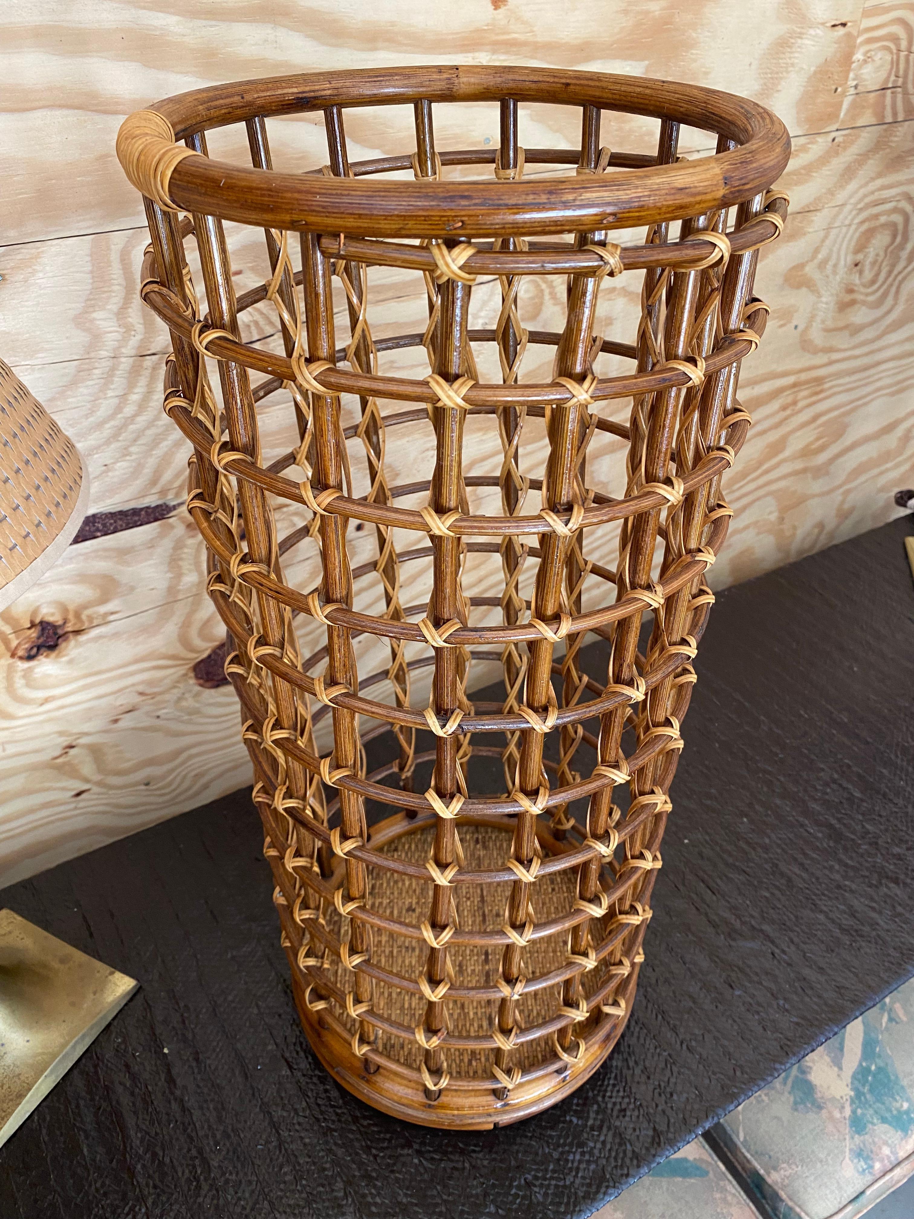 Audoux Minet-Style Rattan Umbrella Stand For Sale 3