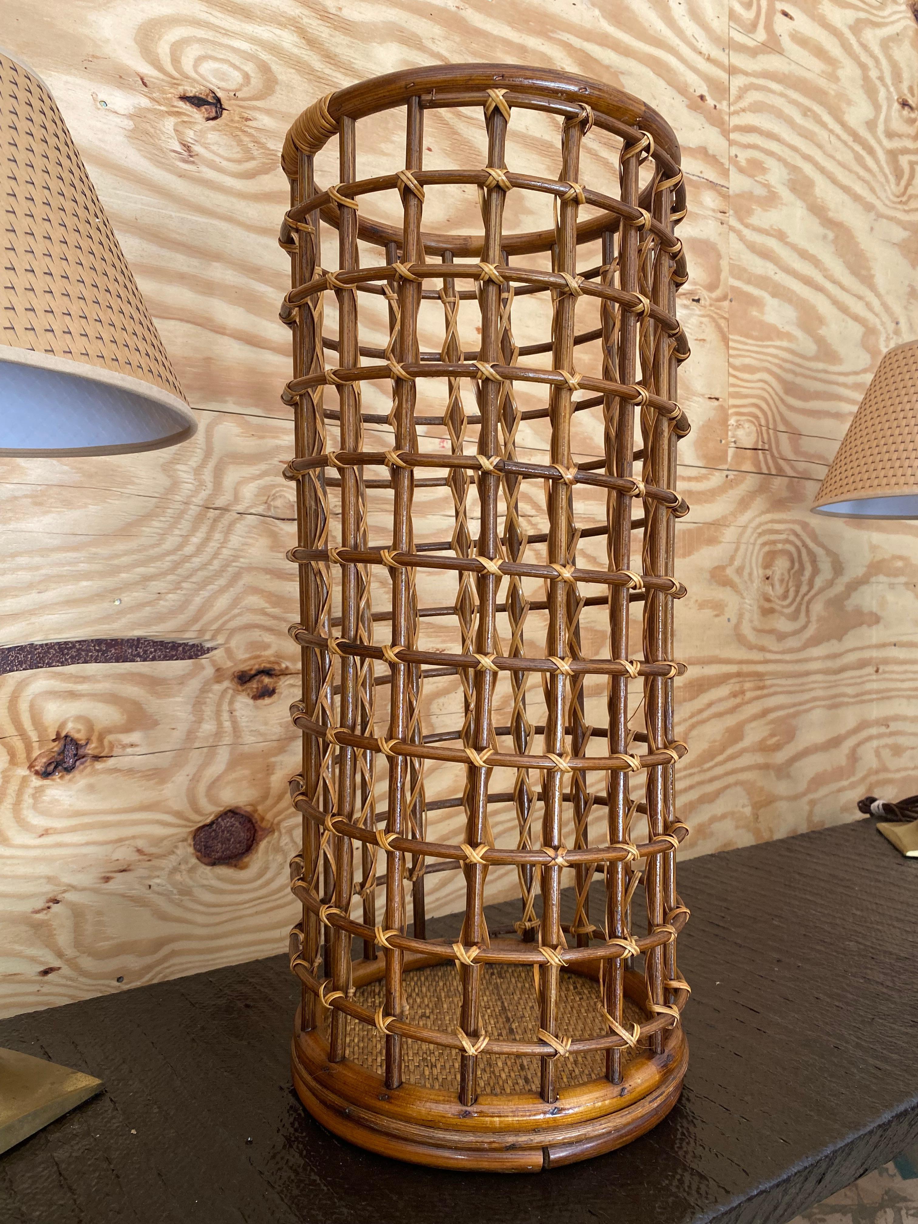 Audoux Minet-Style Rattan Umbrella Stand For Sale 4