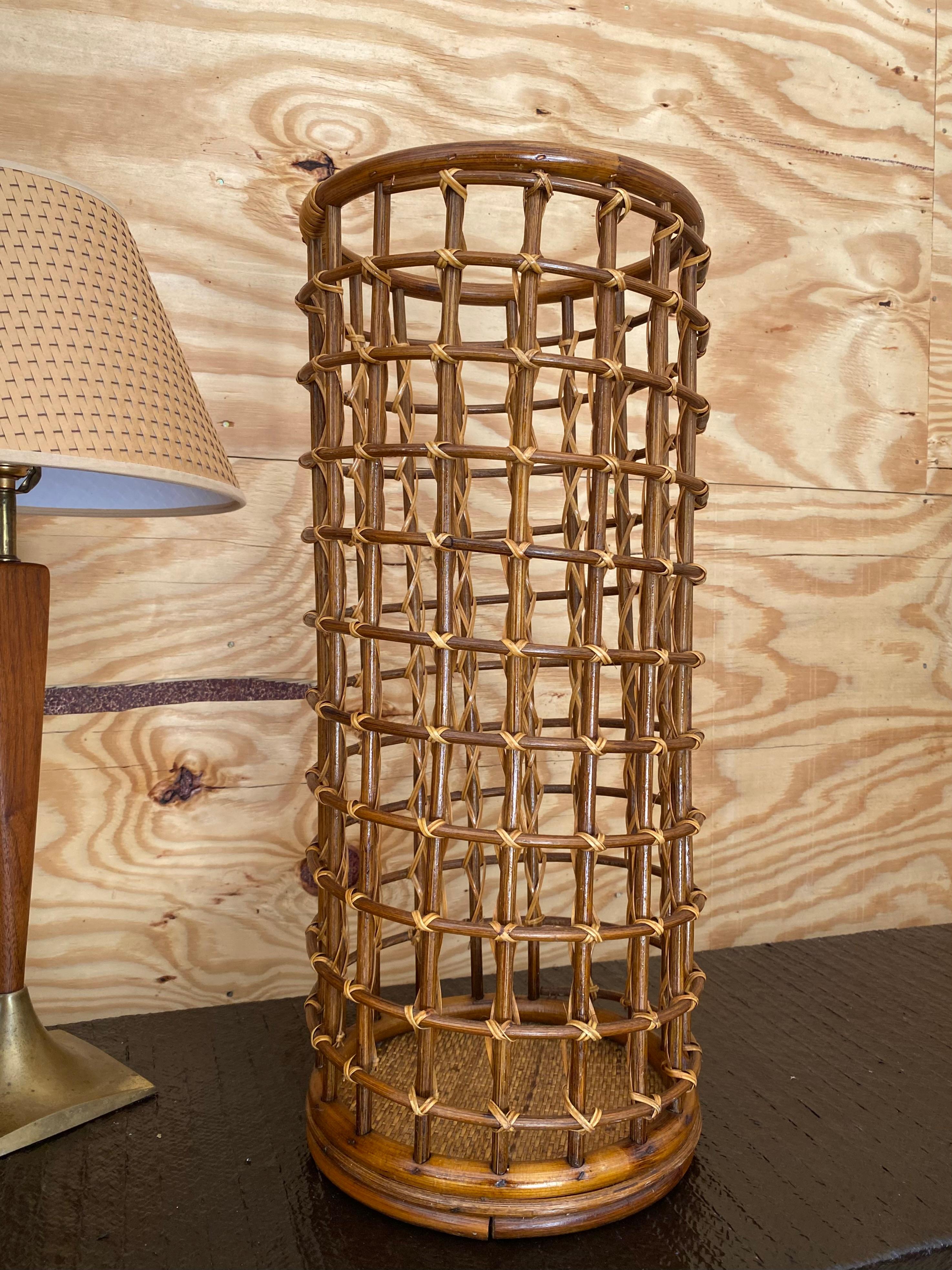 French Audoux Minet-Style Rattan Umbrella Stand For Sale