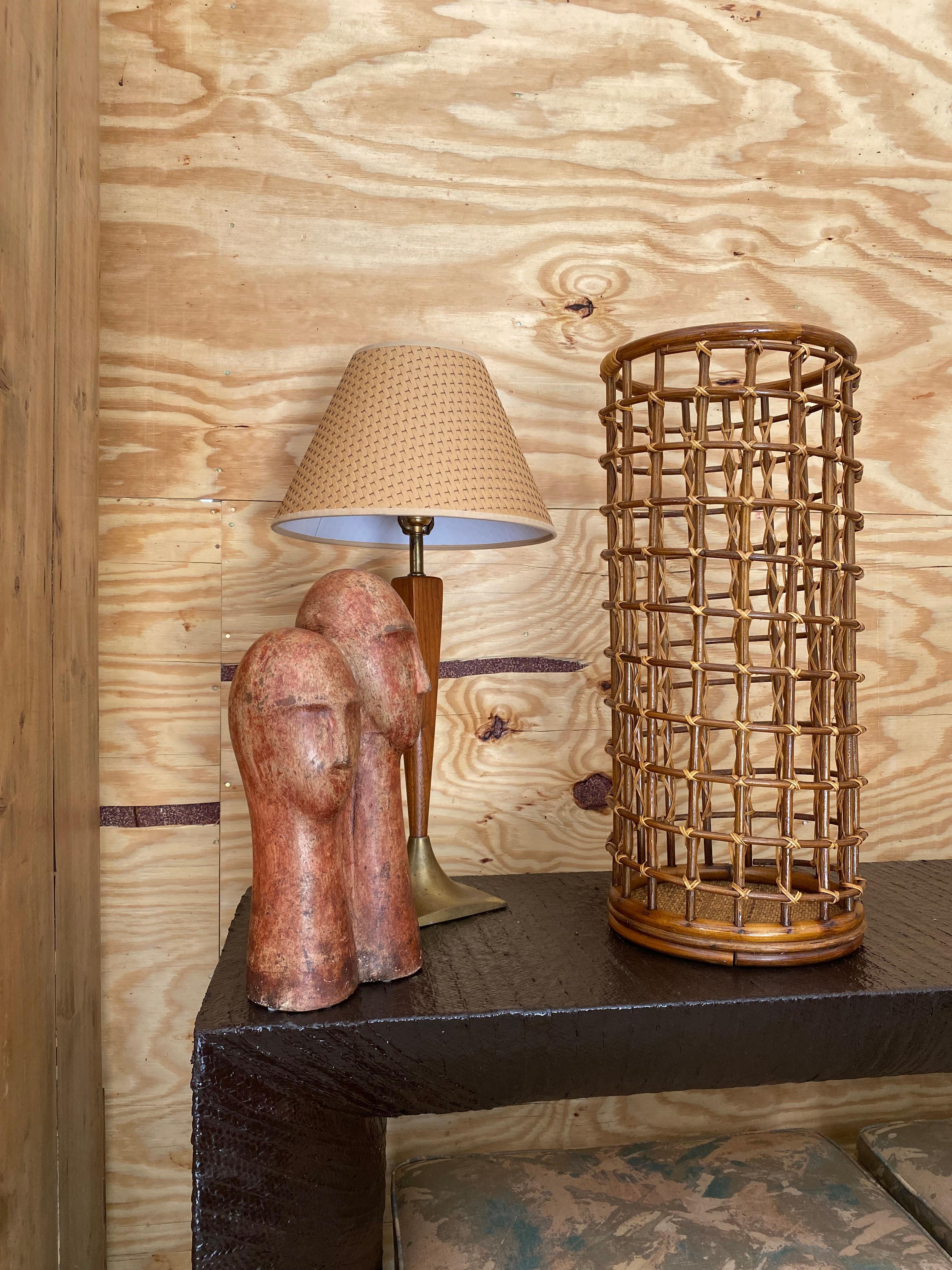 Hand-Woven Audoux Minet-Style Rattan Umbrella Stand For Sale