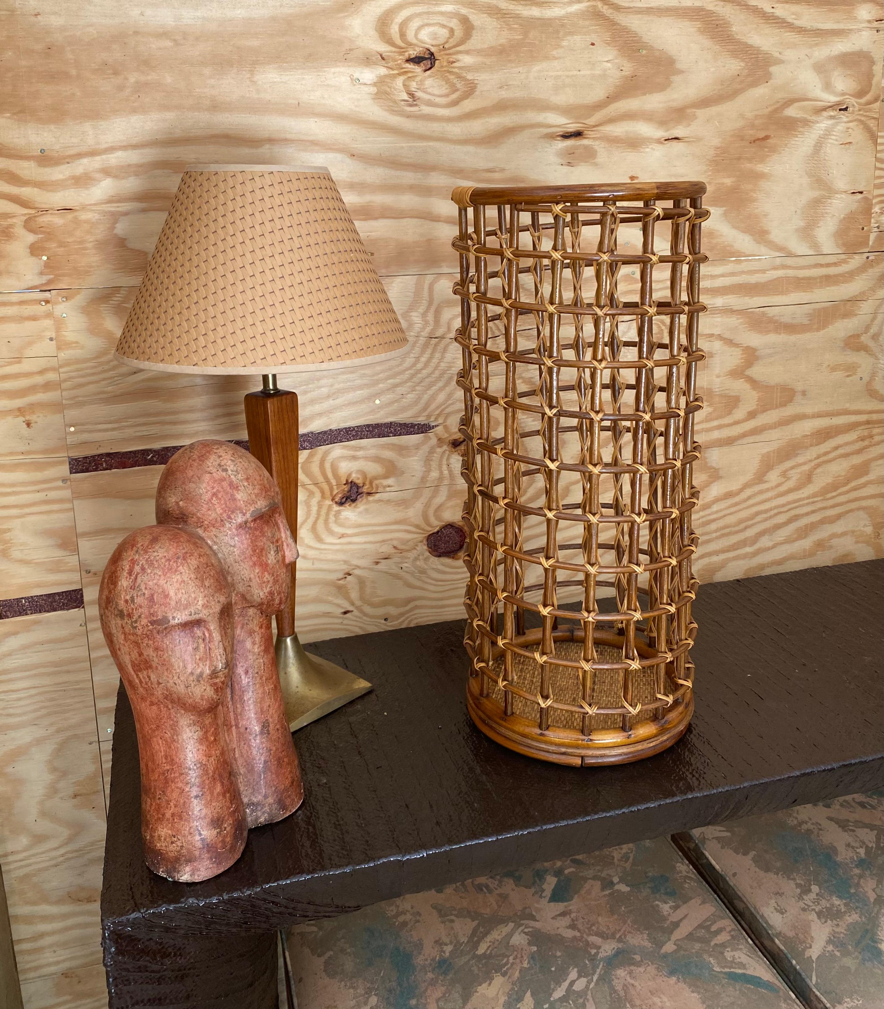 Audoux Minet-Style Rattan Umbrella Stand In Good Condition For Sale In Round Top, TX