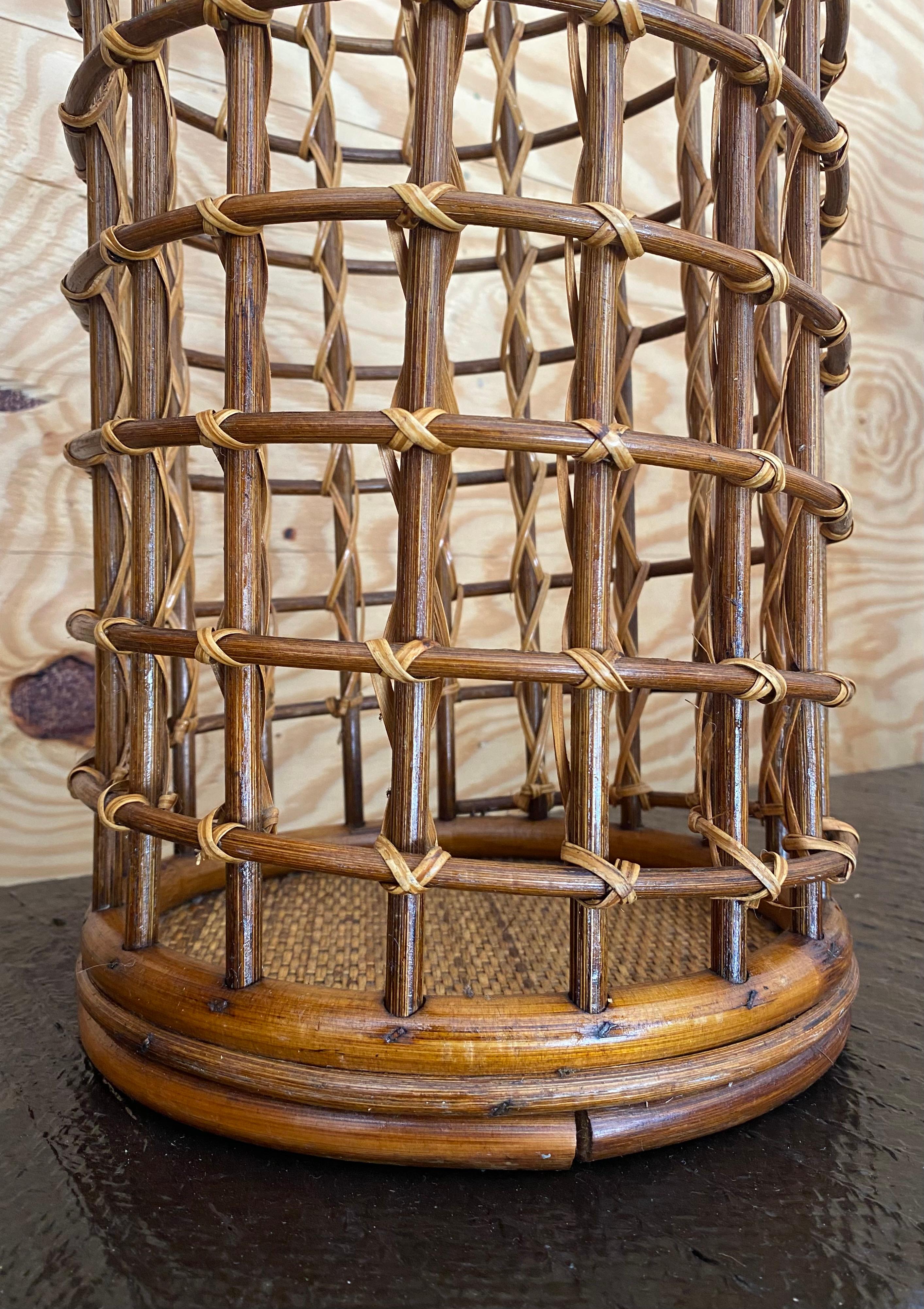 Bamboo Audoux Minet-Style Rattan Umbrella Stand For Sale