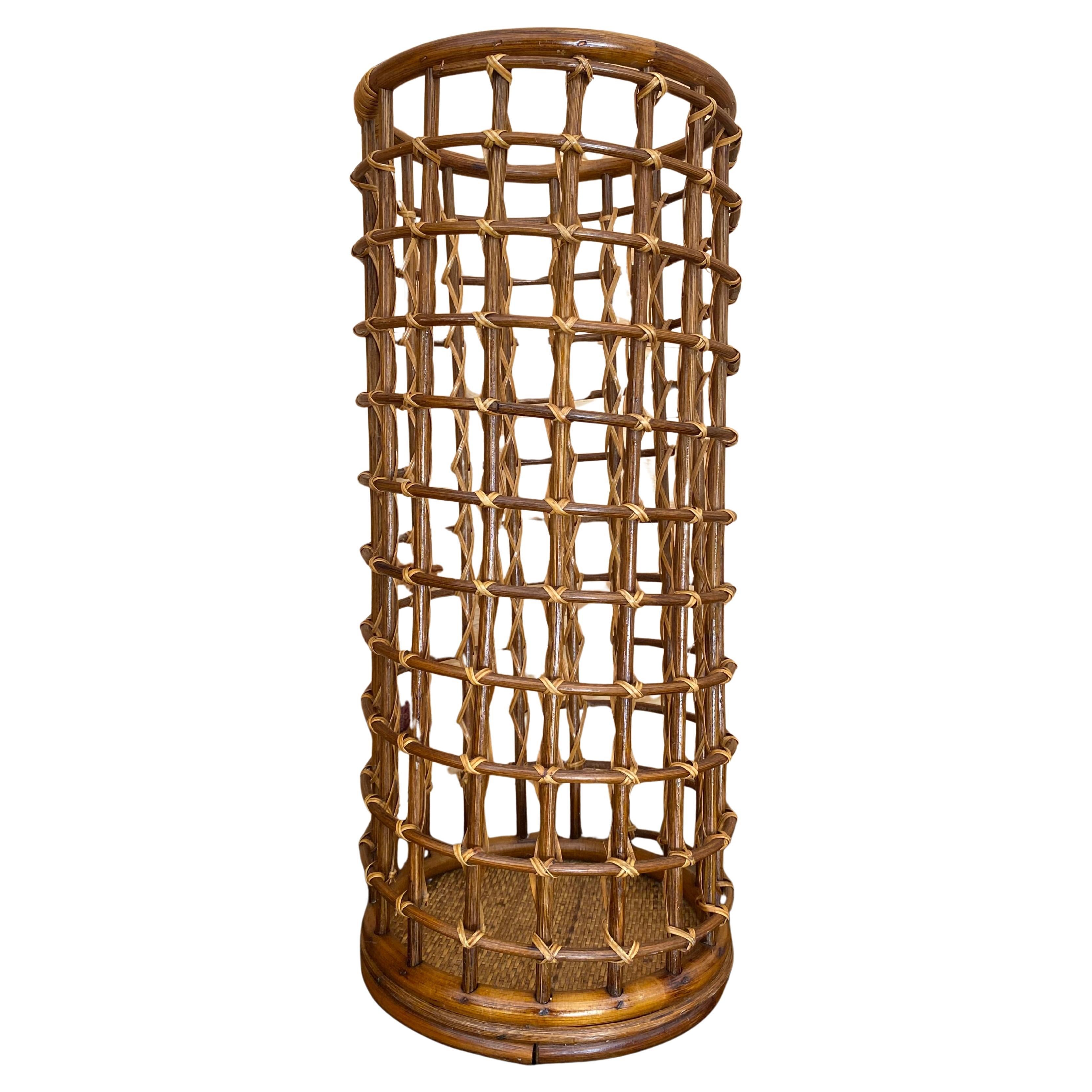 Audoux Minet-Style Rattan Umbrella Stand For Sale
