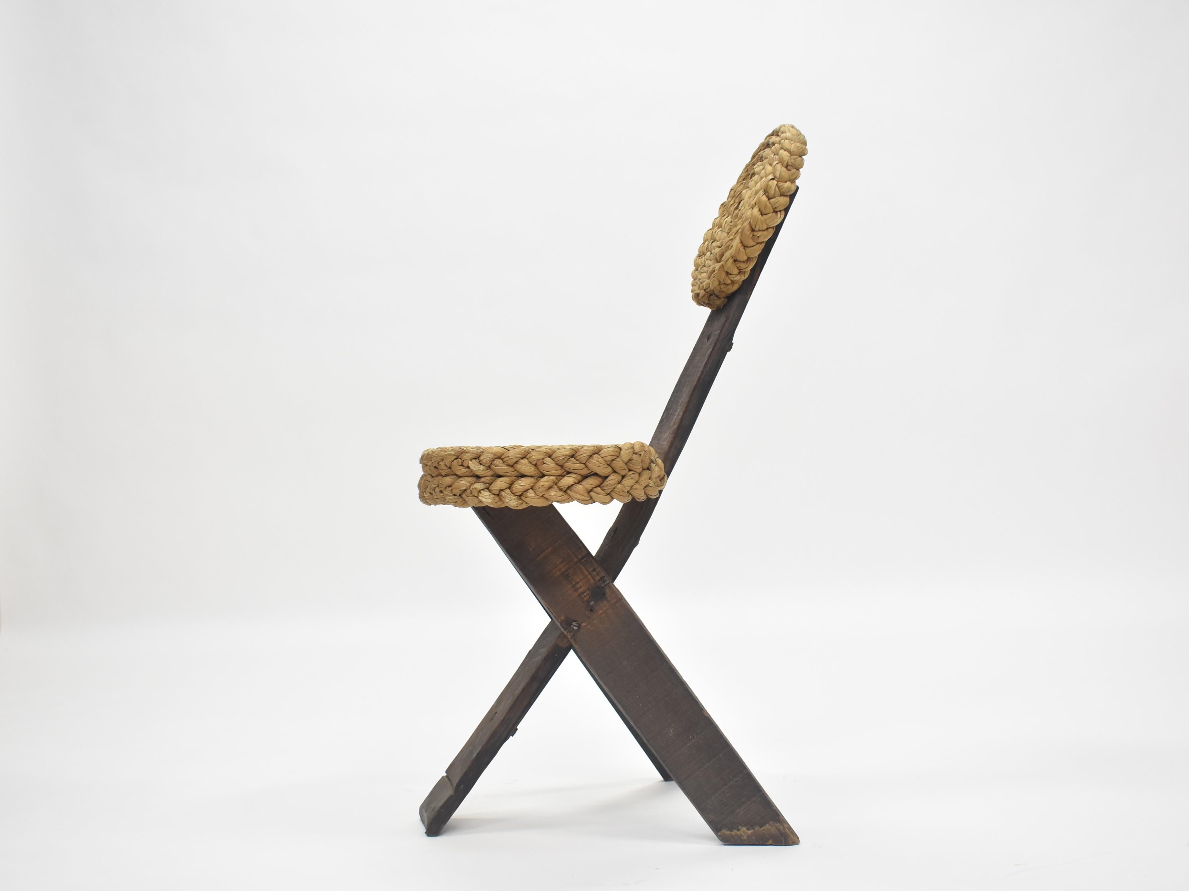 Mid-Century Modern Audoux Minet Tripod Rope Chair, 1950s