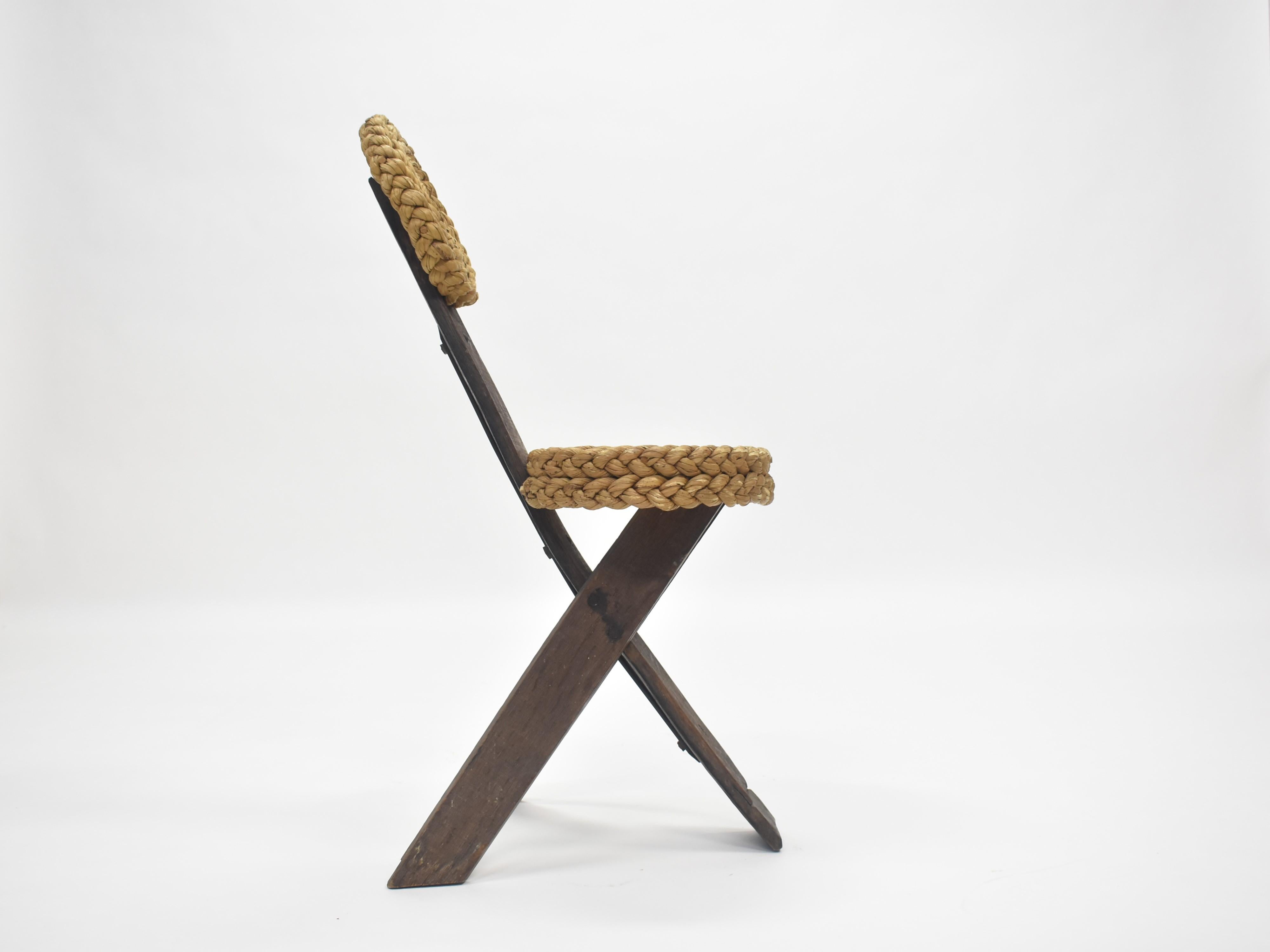 French Audoux Minet Tripod Rope Chair, 1950s