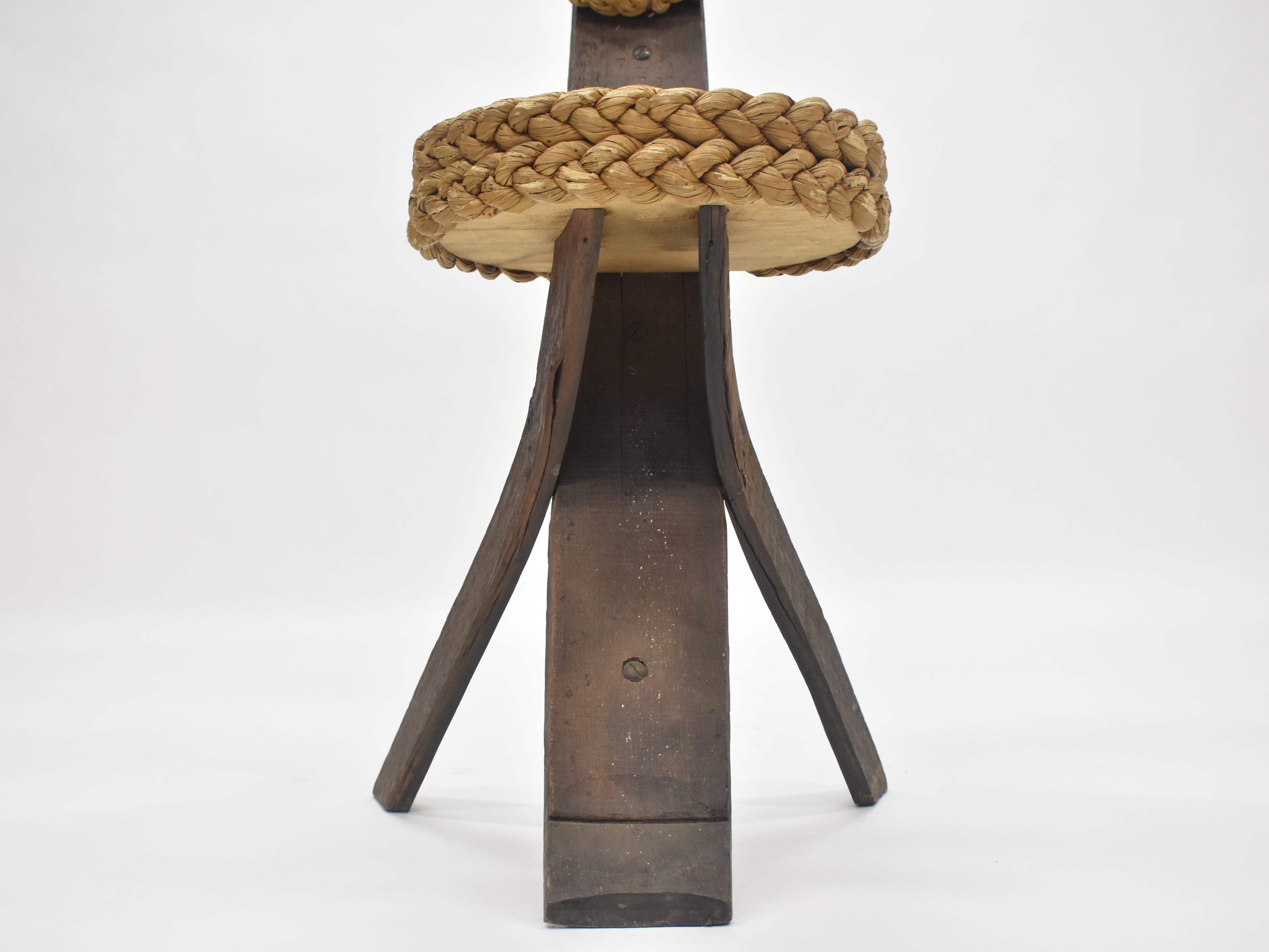 Audoux Minet Tripod Rope Chair, 1950s In Good Condition In Los Angeles, CA