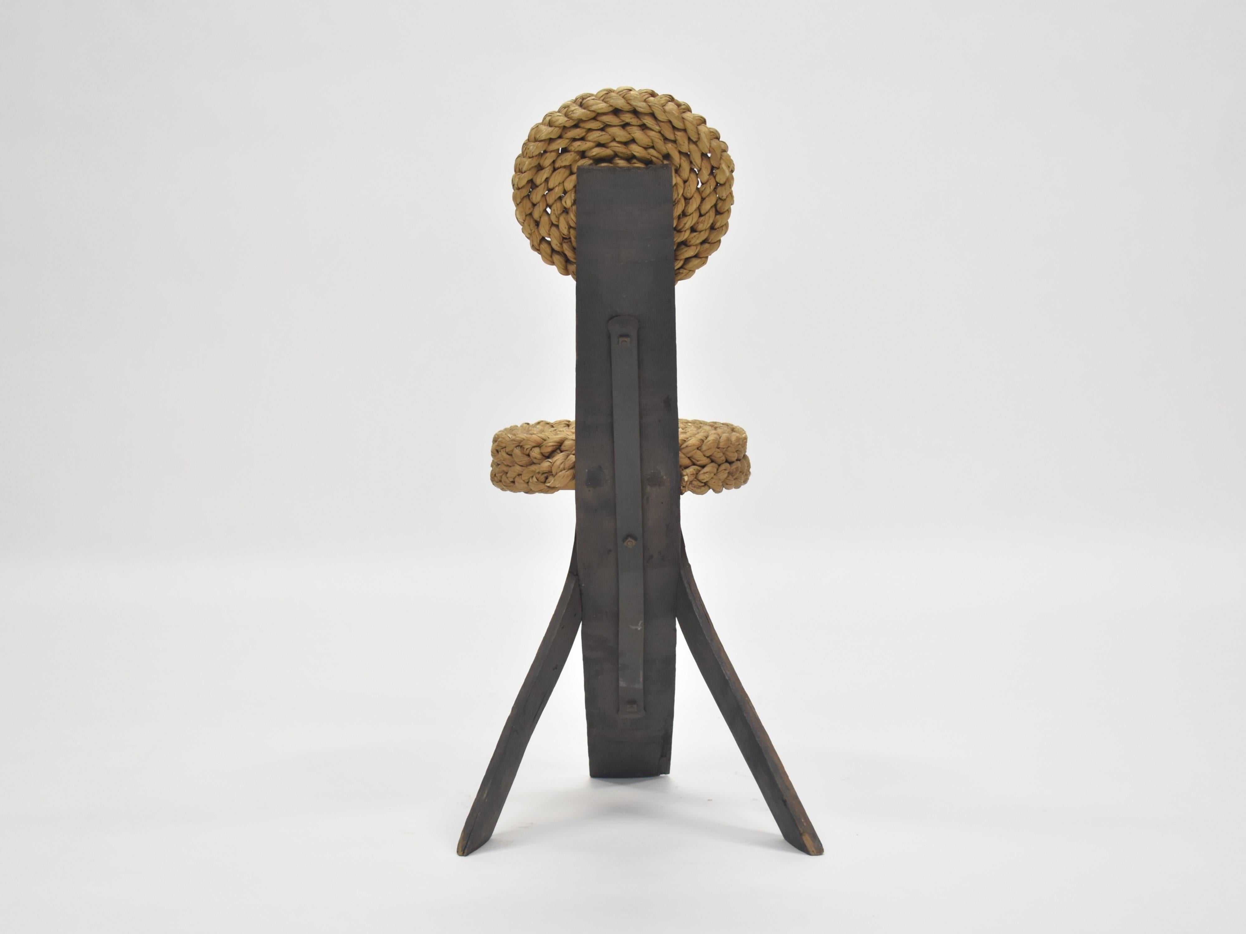 Audoux Minet Tripod Rope Chair, 1950s For Sale 1