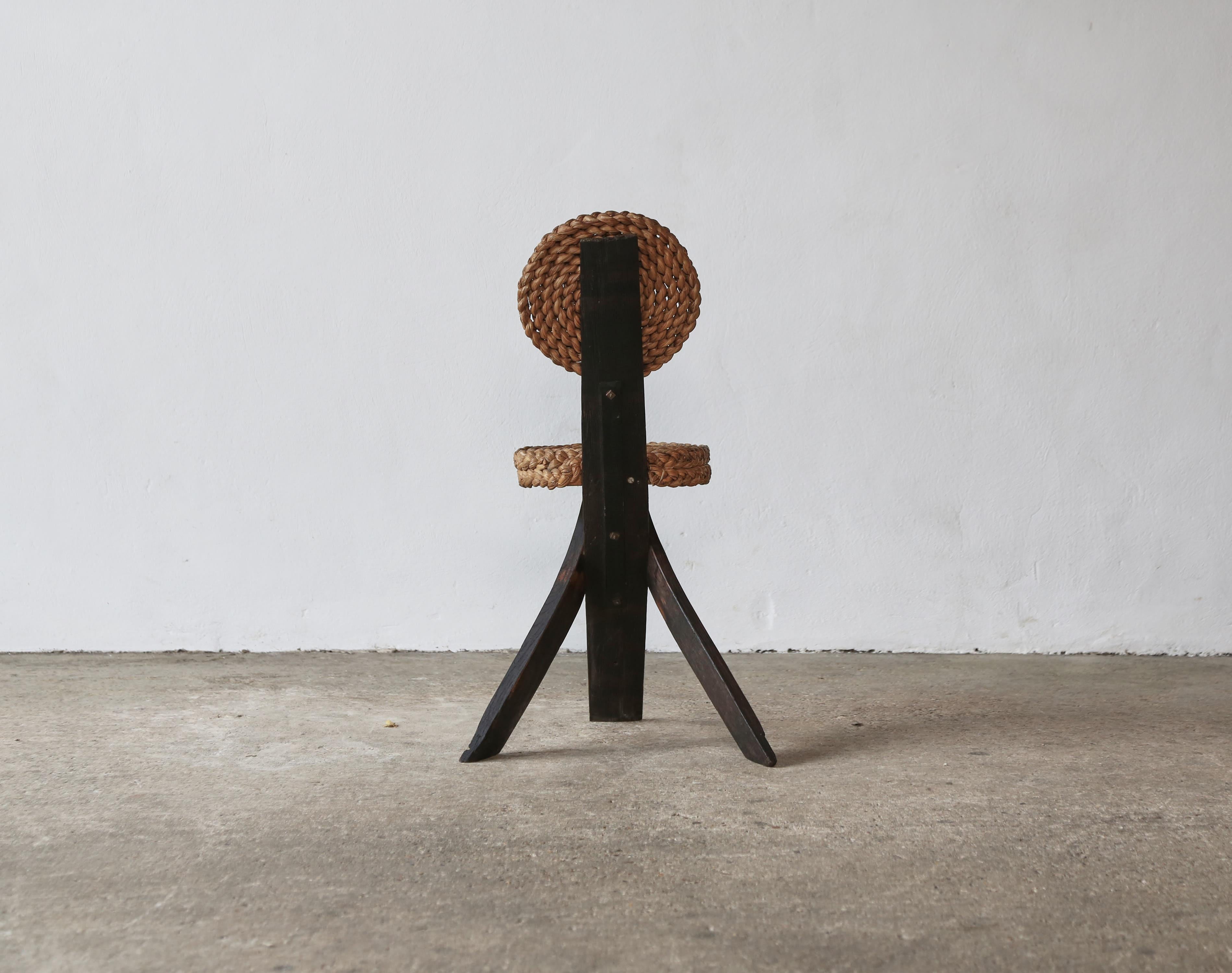 Audoux & Minet Tripod Rope Chair, France, 1950s 5