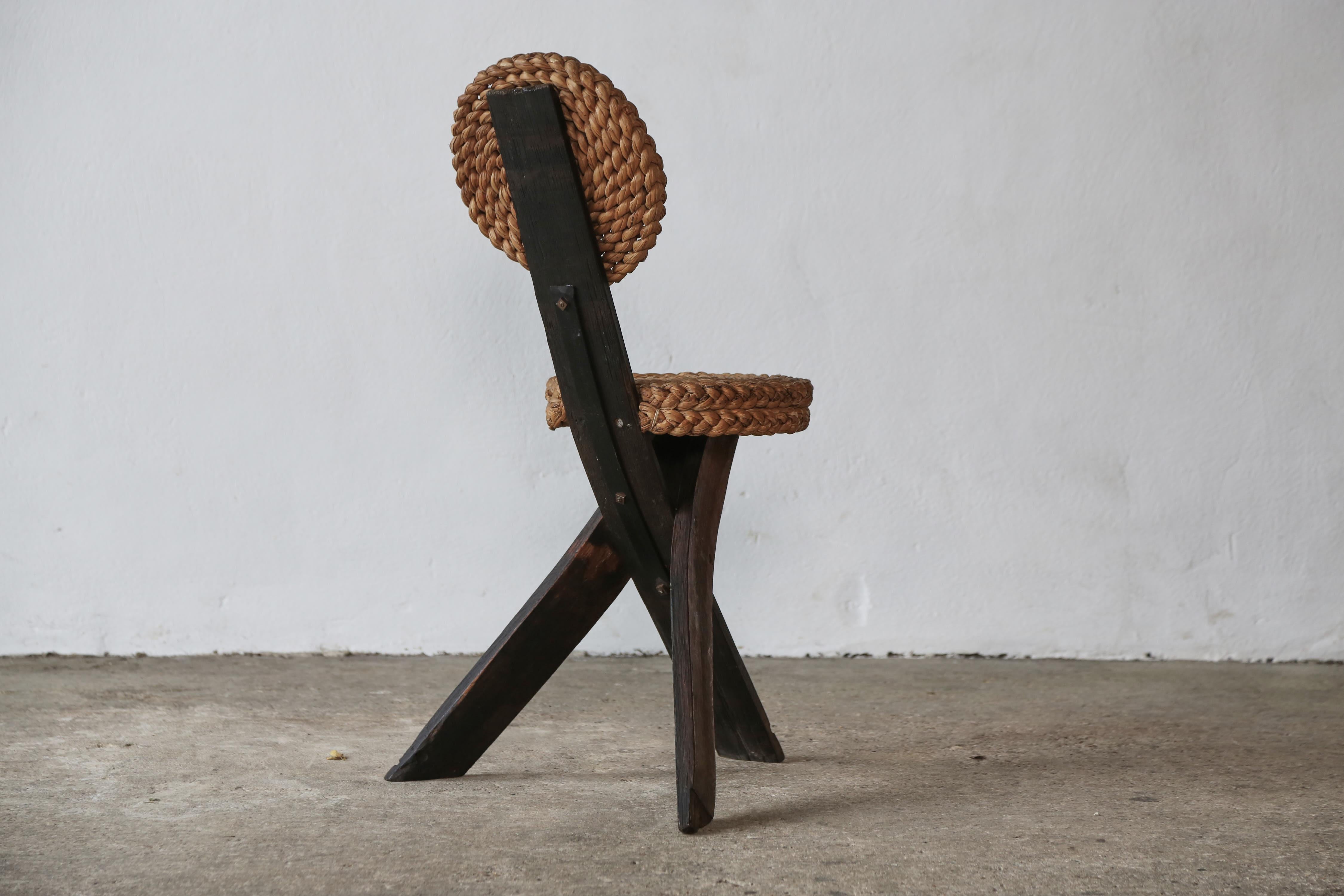 Audoux & Minet Tripod Rope Chair, France, 1950s 6