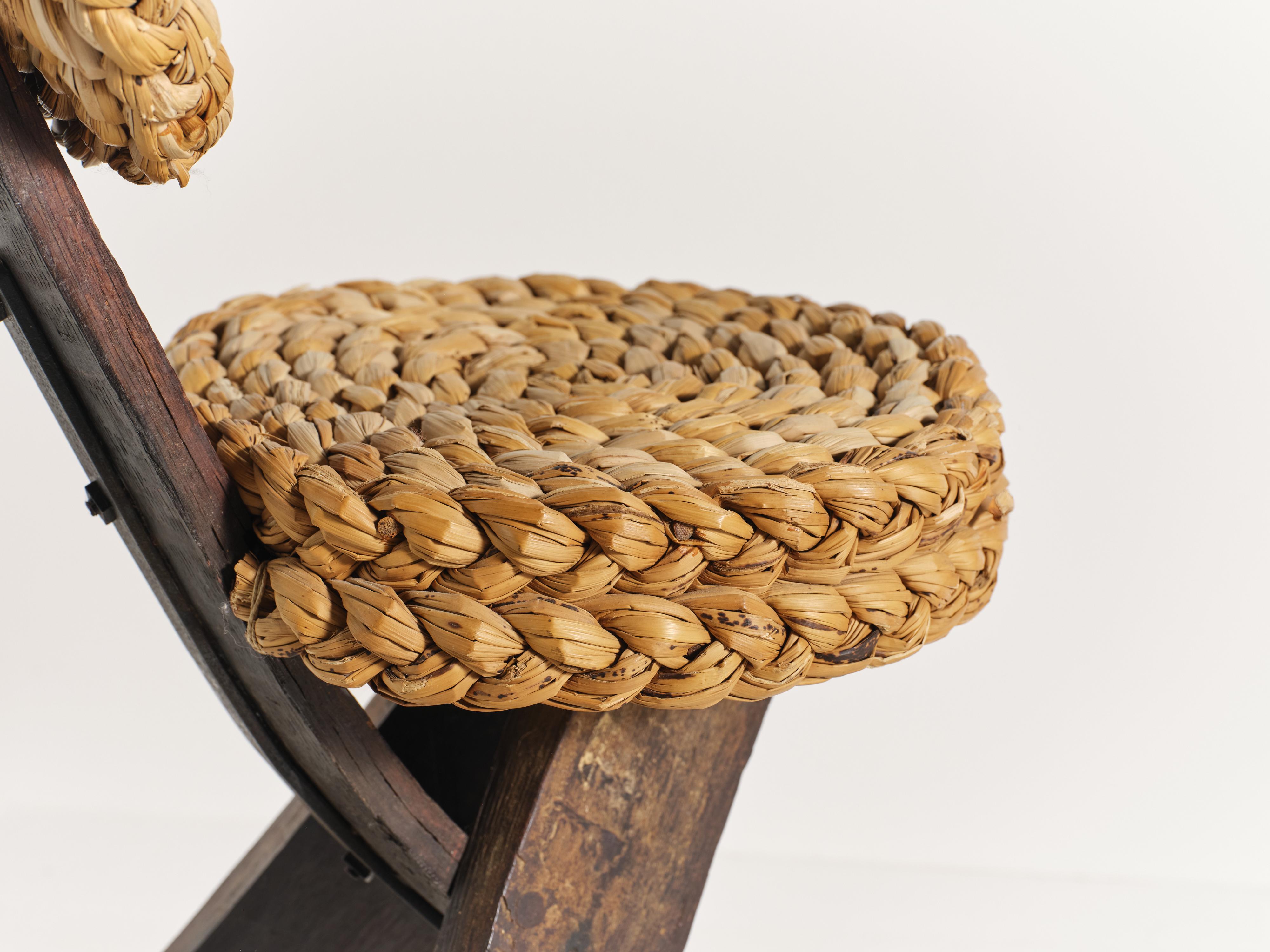 Sedia a corda tripode Audoux & Minet, Francia, anni '50 in vendita 6