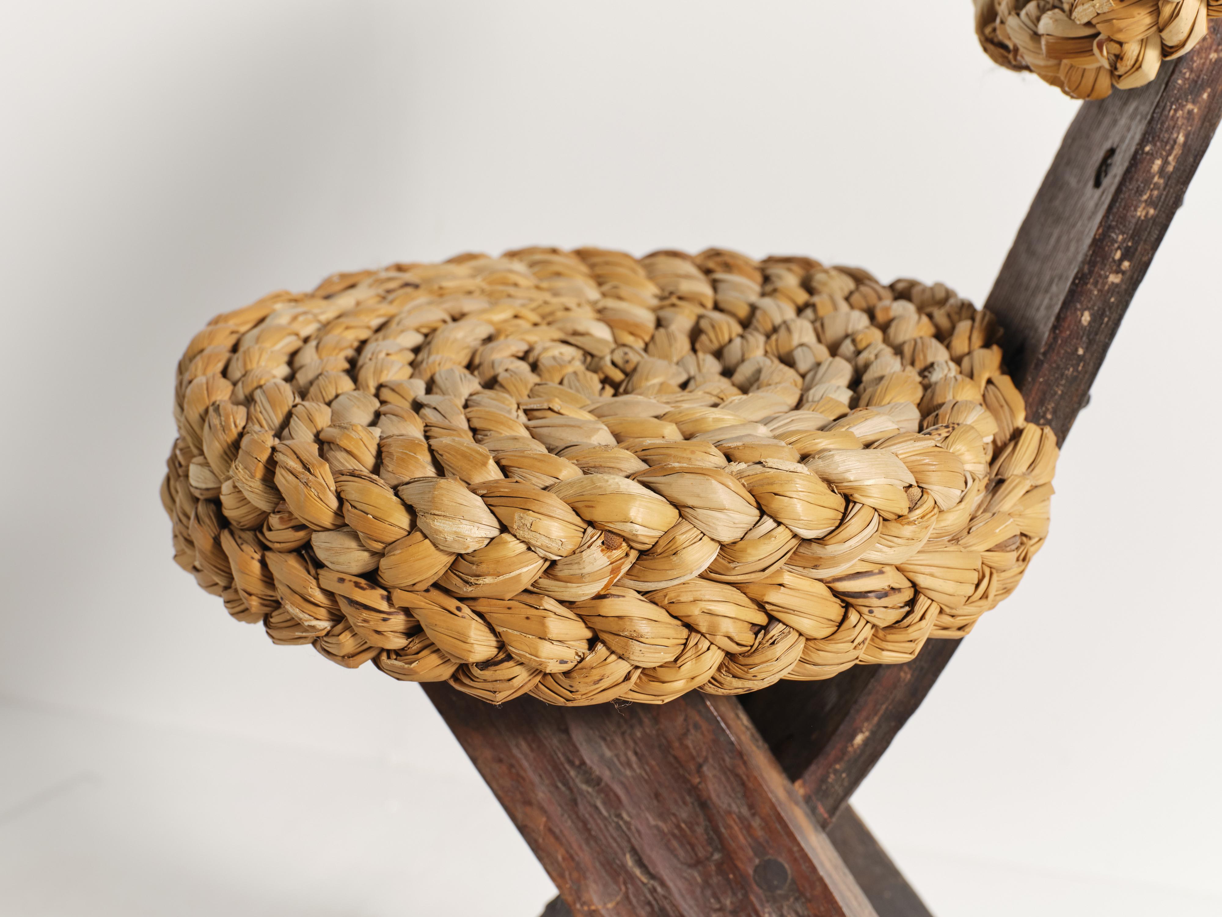 Sedia a corda tripode Audoux & Minet, Francia, anni '50 in vendita 8