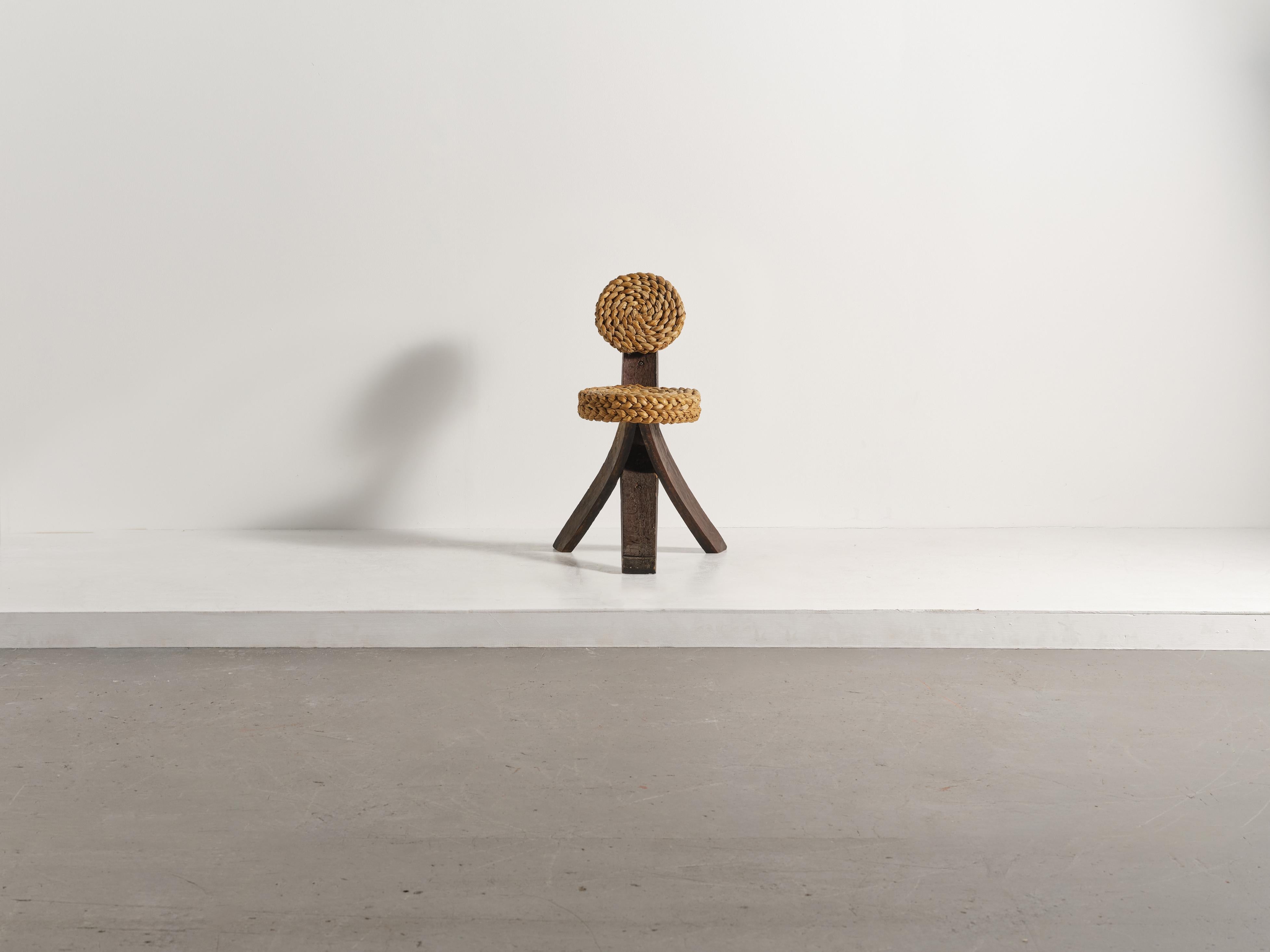 Mid-Century moderno Sedia a corda tripode Audoux & Minet, Francia, anni '50 in vendita