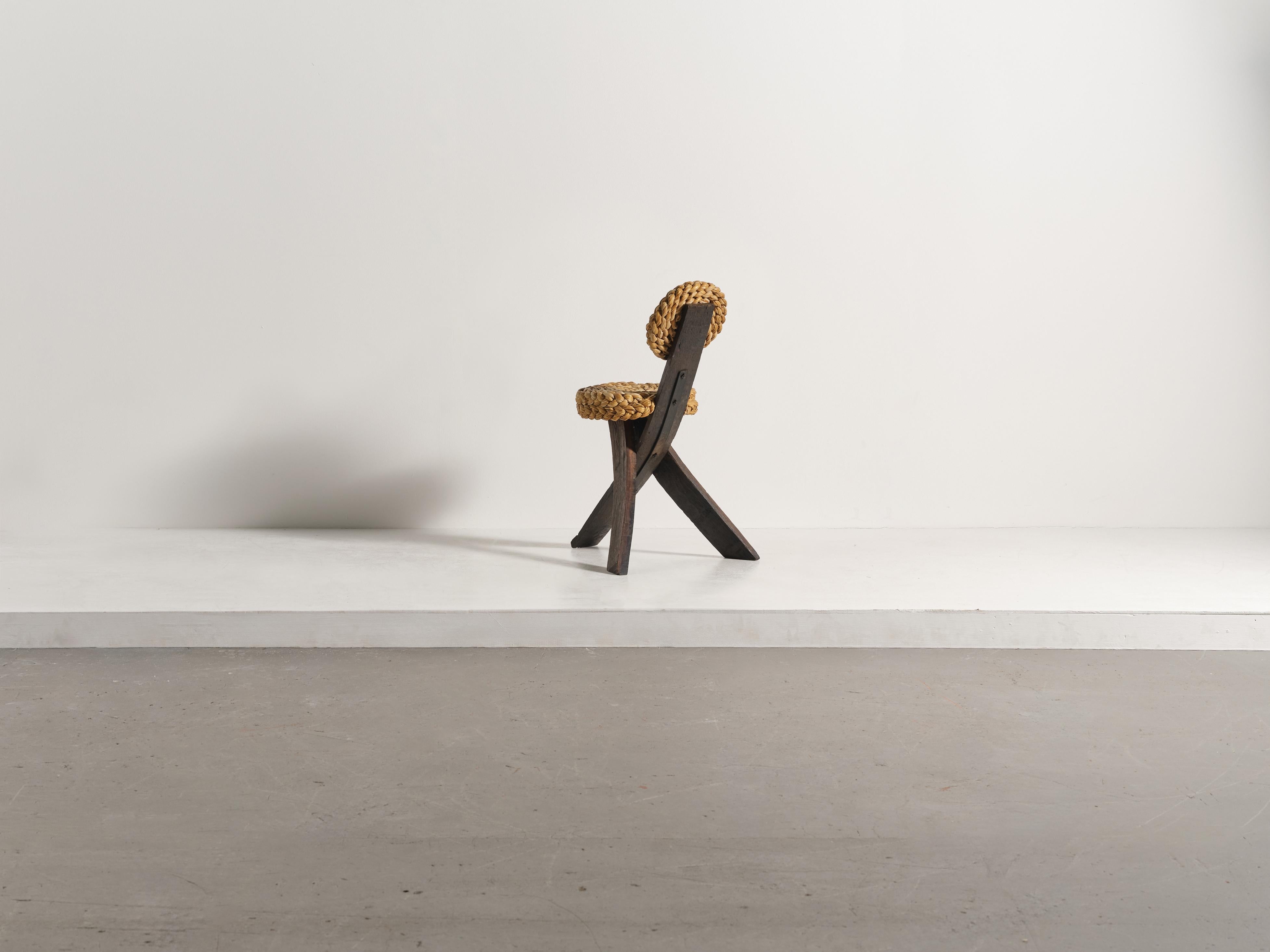 XX secolo Sedia a corda tripode Audoux & Minet, Francia, anni '50 in vendita