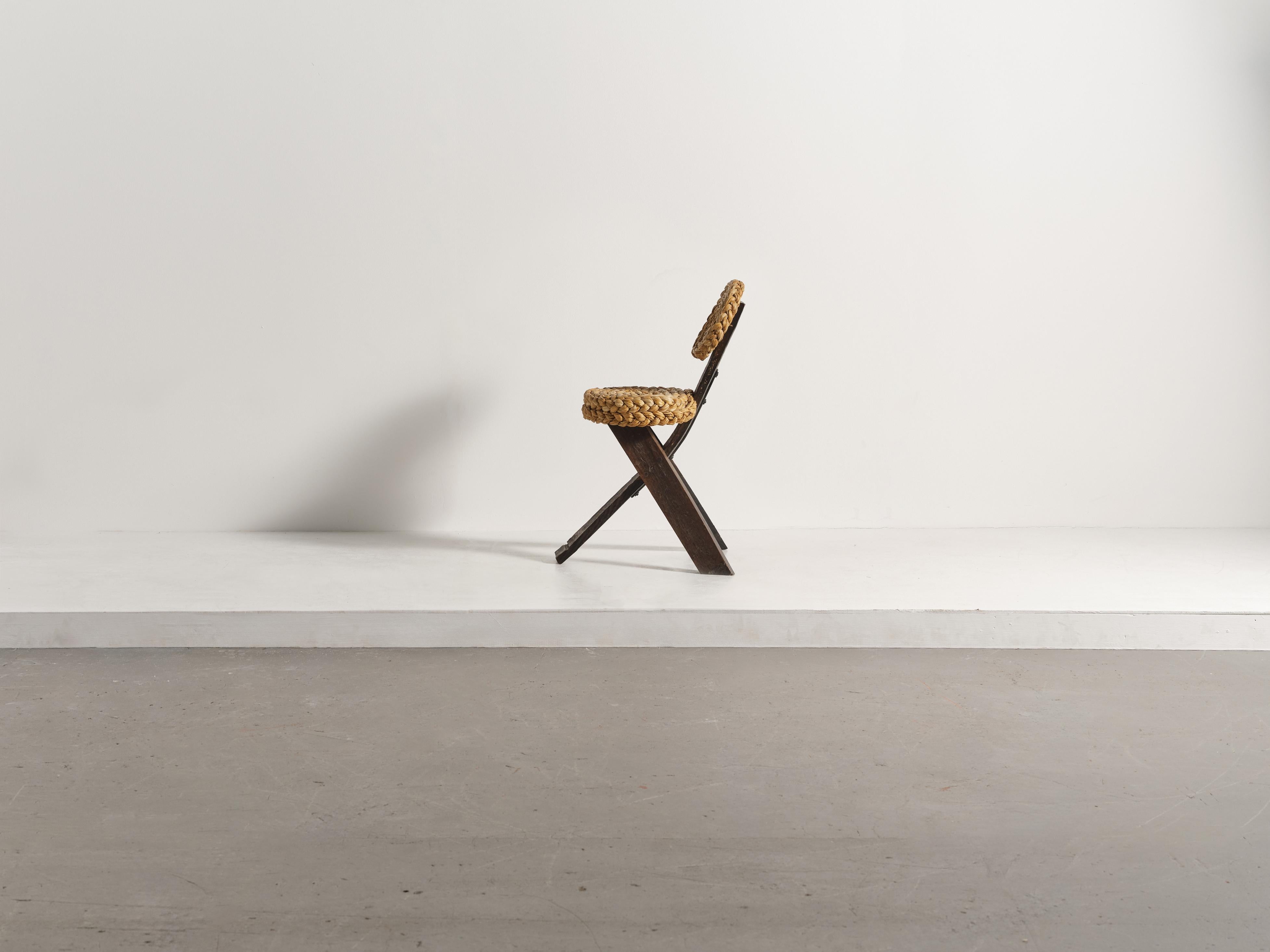 Corda Sedia a corda tripode Audoux & Minet, Francia, anni '50 in vendita