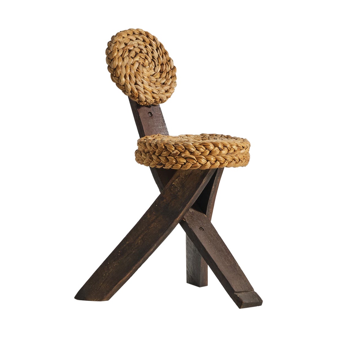 Sedia a corda tripode Audoux & Minet, Francia, anni '50